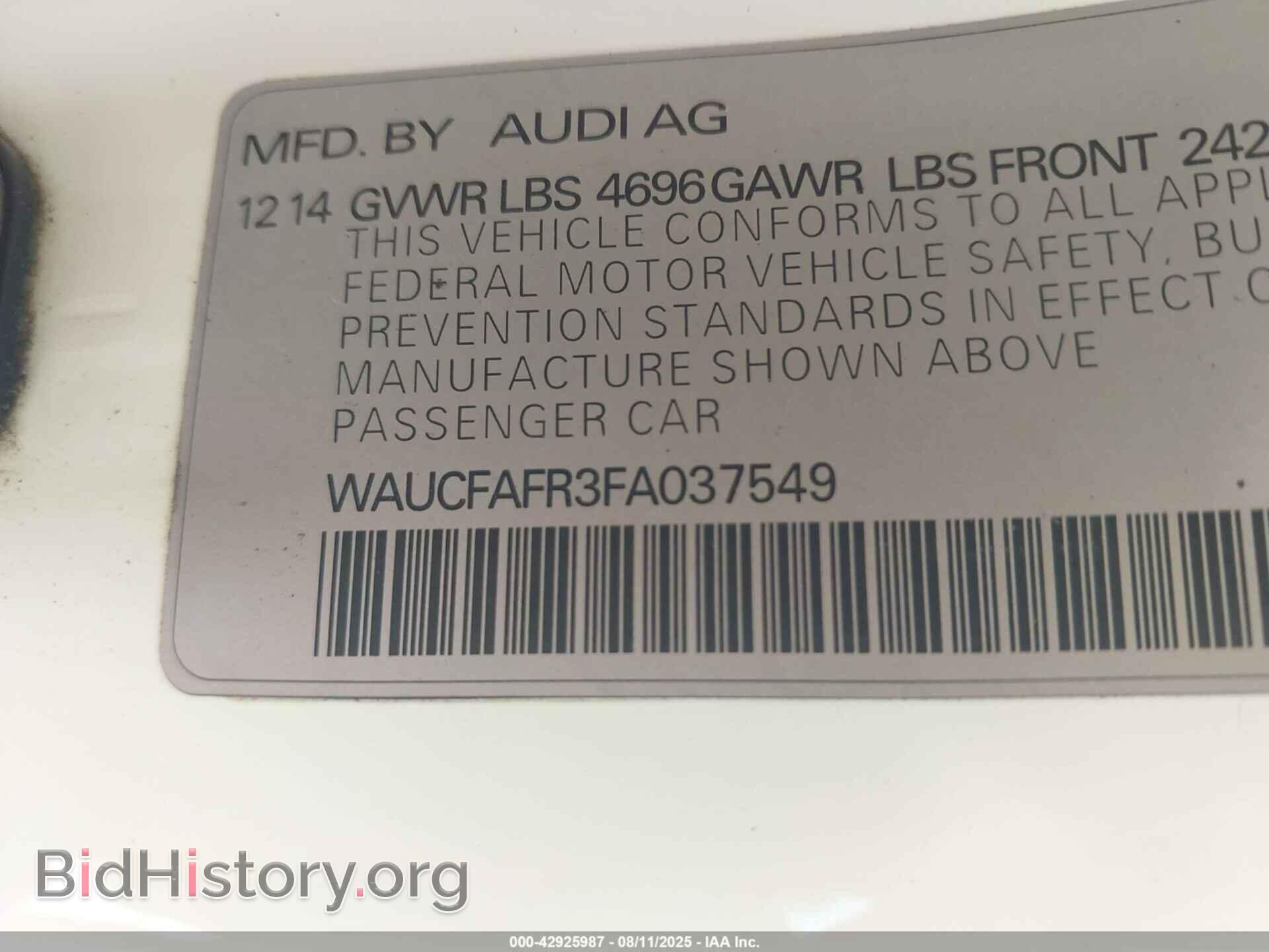 2015 AUDI A5 - VIN: WAUCFAFR3FA037549 - Фото 9