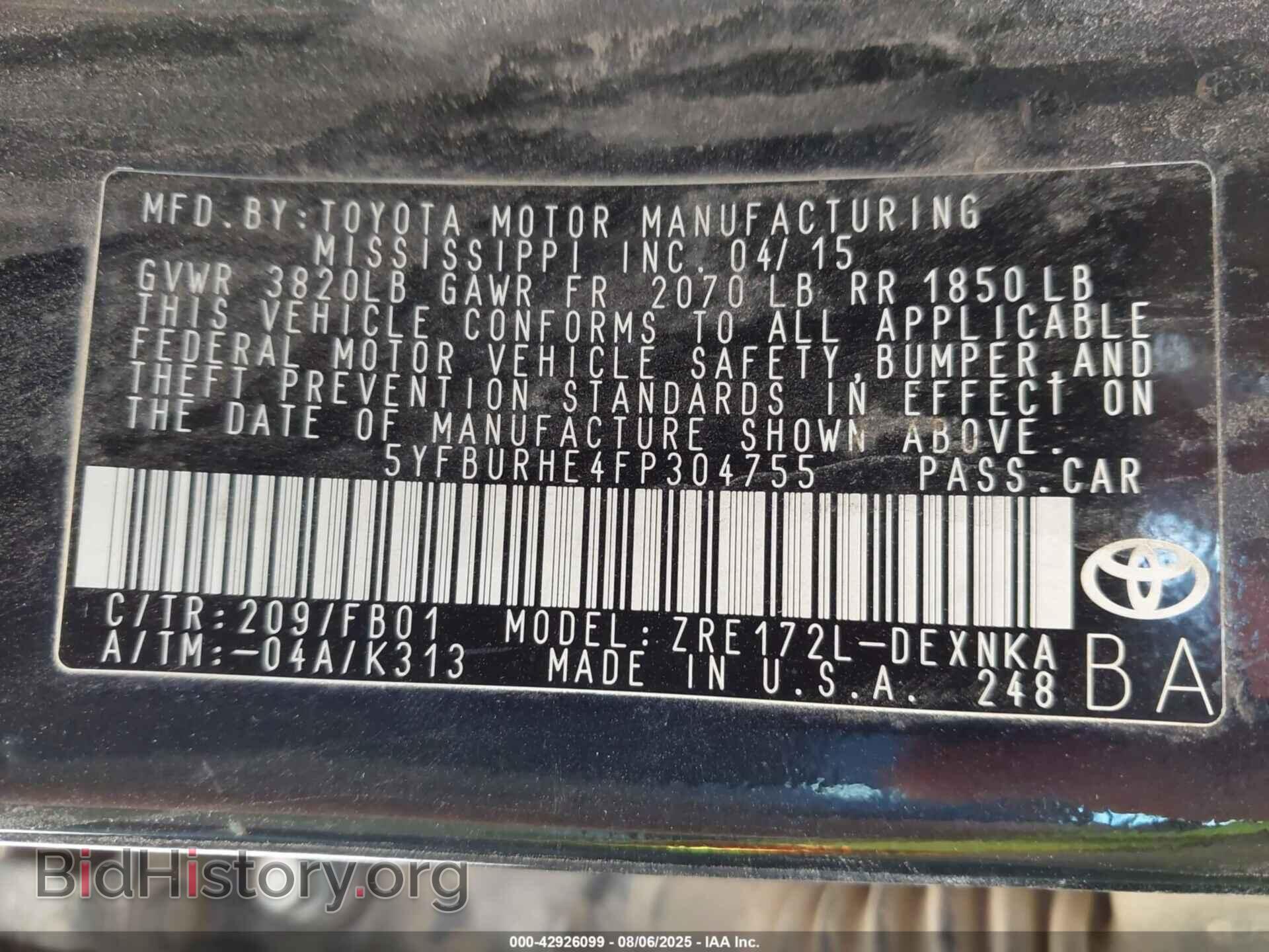 2015 TOYOTA COROLLA - VIN: 5YFBURHE4FP304755 - Фото 9
