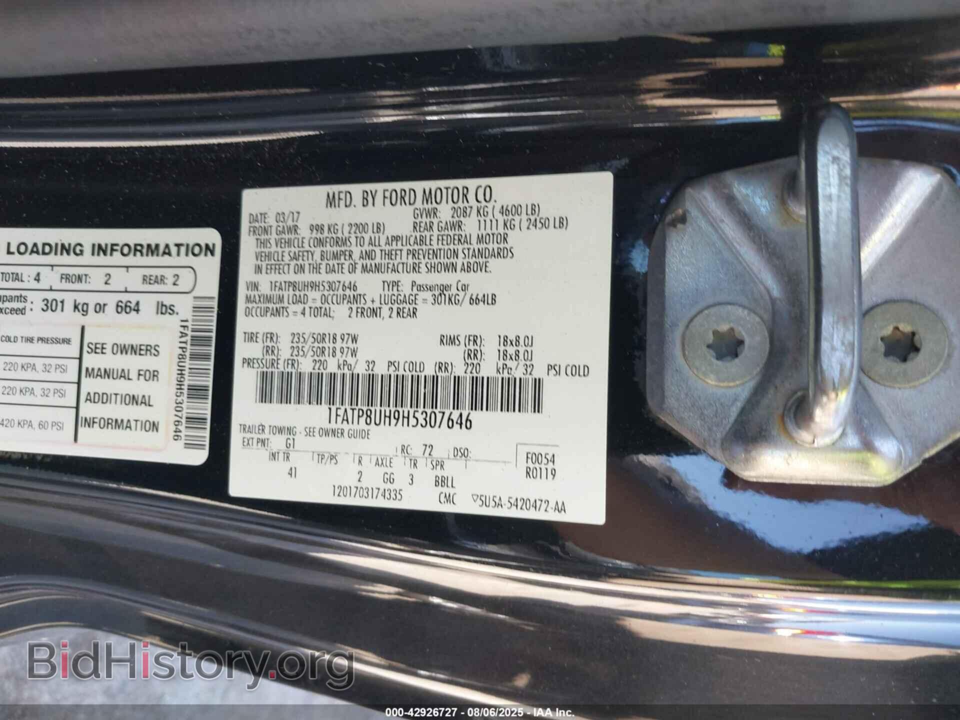 2017 FORD MUSTANG - VIN: 1FATP8UH9H5307646 - Фото 9