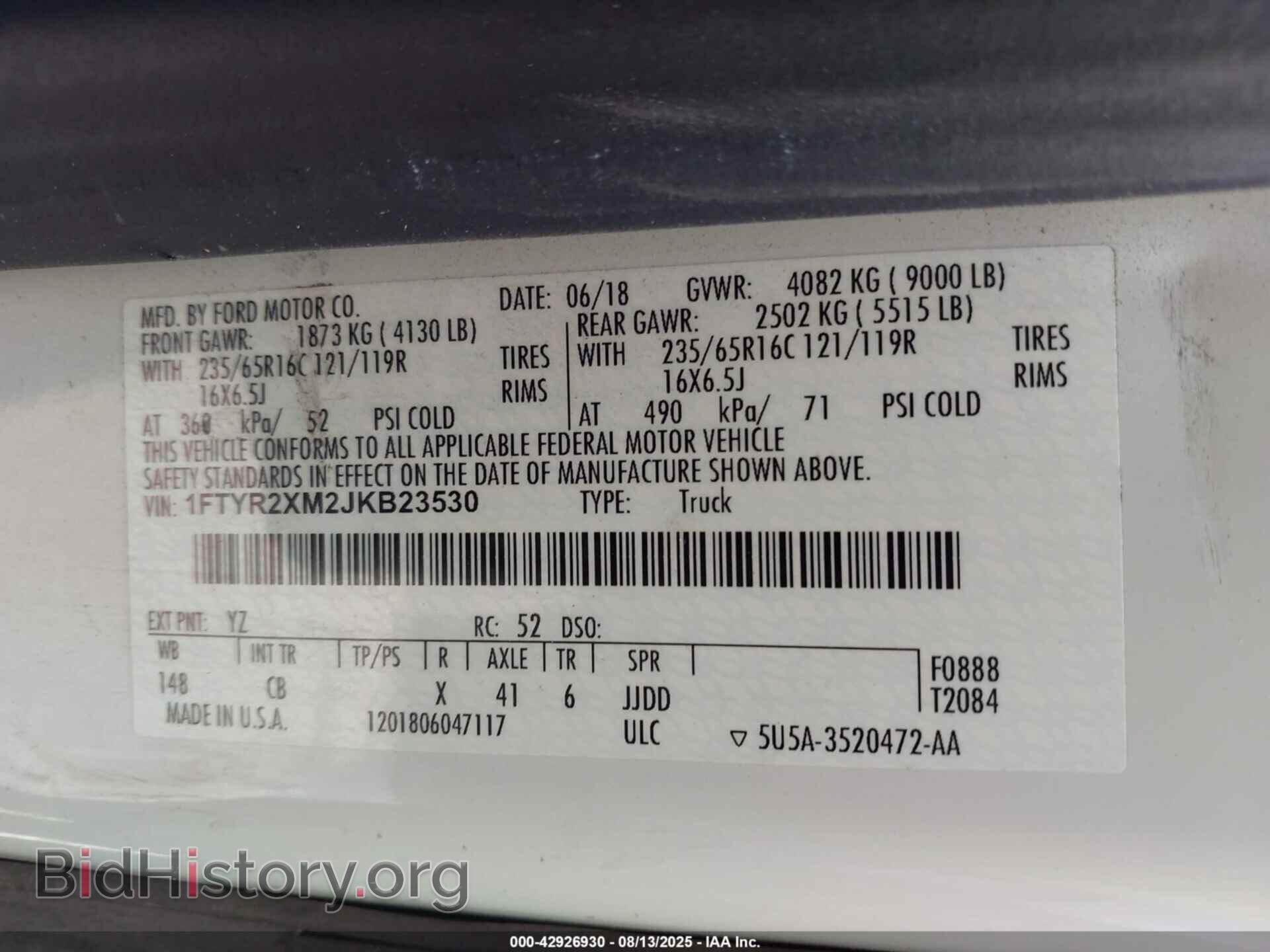 2018 FORD TRANSIT-250 - VIN: 1FTYR2XM2JKB23530 - Фото 4
