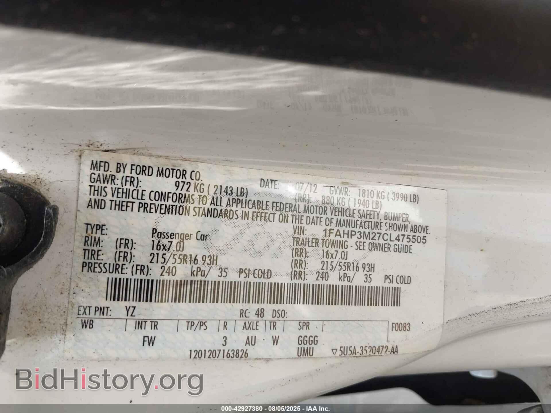 2012 FORD FOCUS - VIN: 1FAHP3M27CL475505 - Фото 9