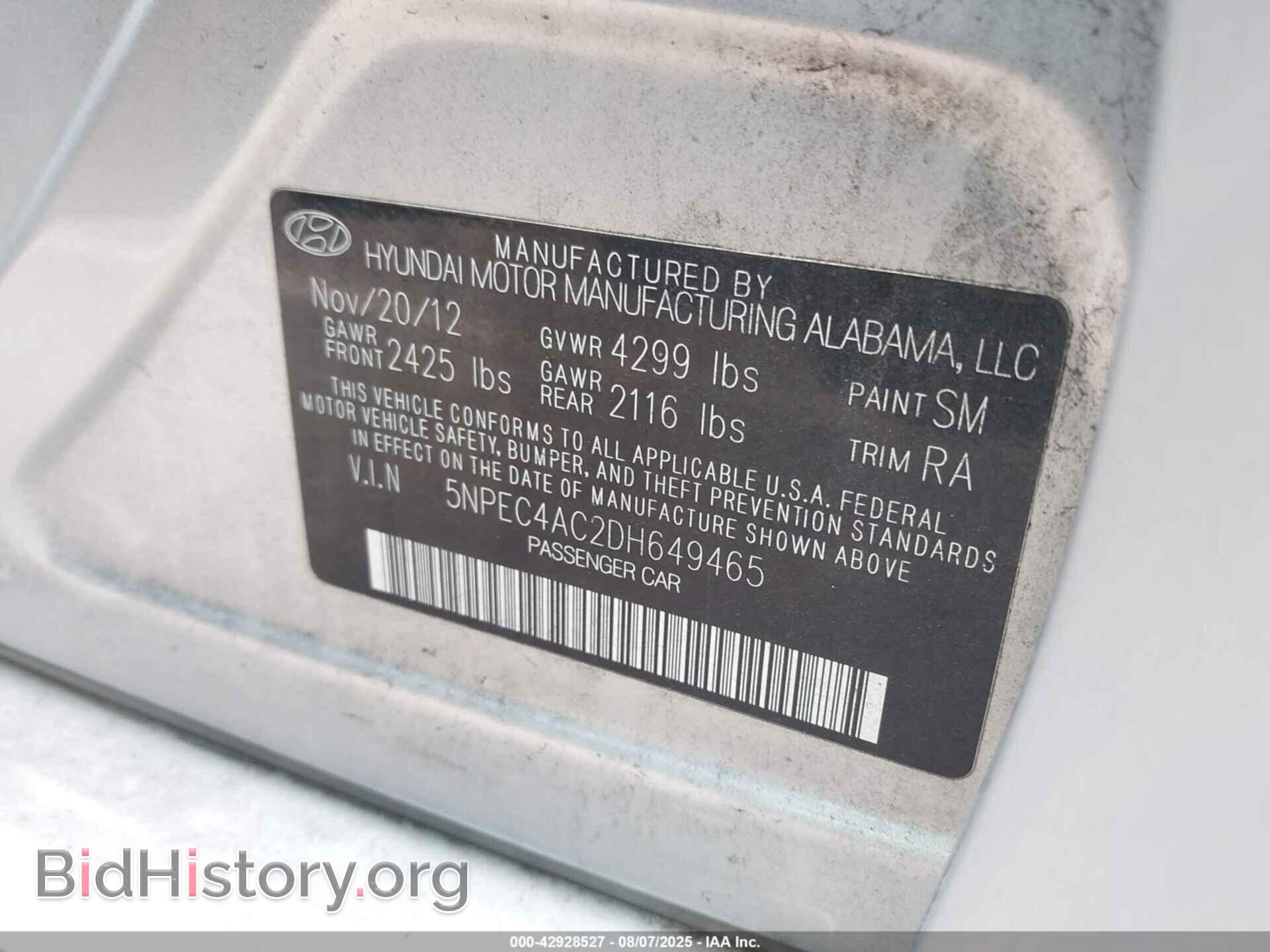 2013 HYUNDAI SONATA - VIN: 5NPEC4AC2DH649465 - Фото 9