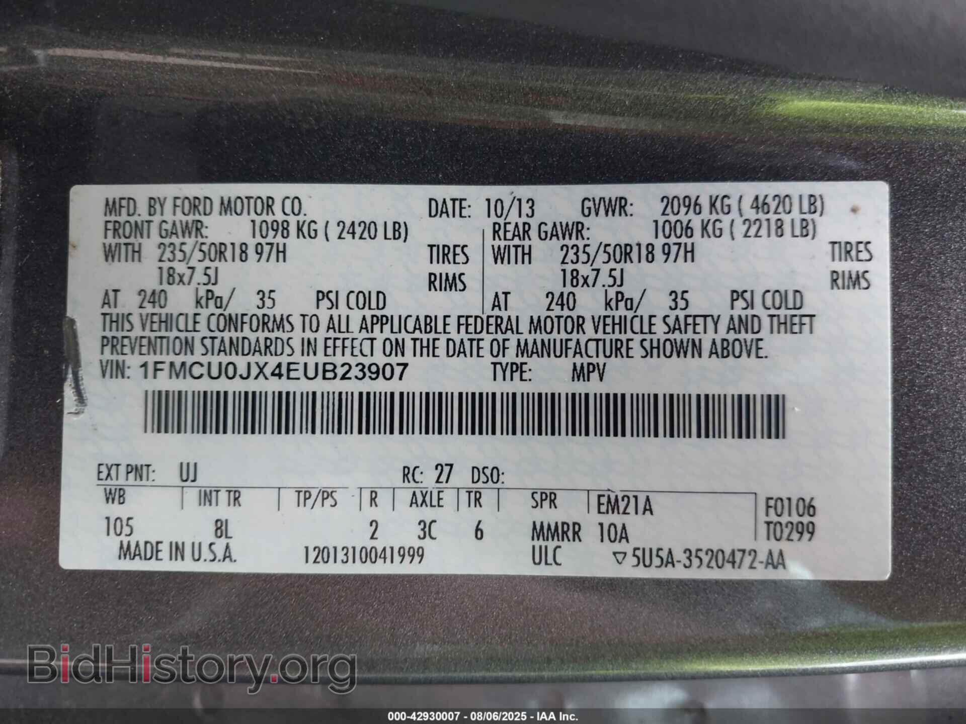 2014 FORD ESCAPE - VIN: 1FMCU0JX4EUB23907 - Photo 9