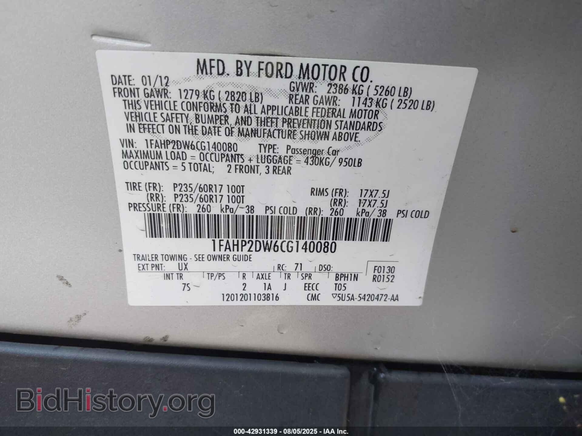 2012 FORD TAURUS - VIN: 1FAHP2DW6CG140080 - Photo 9