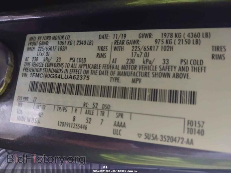 2020 Ford ESCAPE (VIN 1FMCU0G64LUA62375) — photo 9 of 17