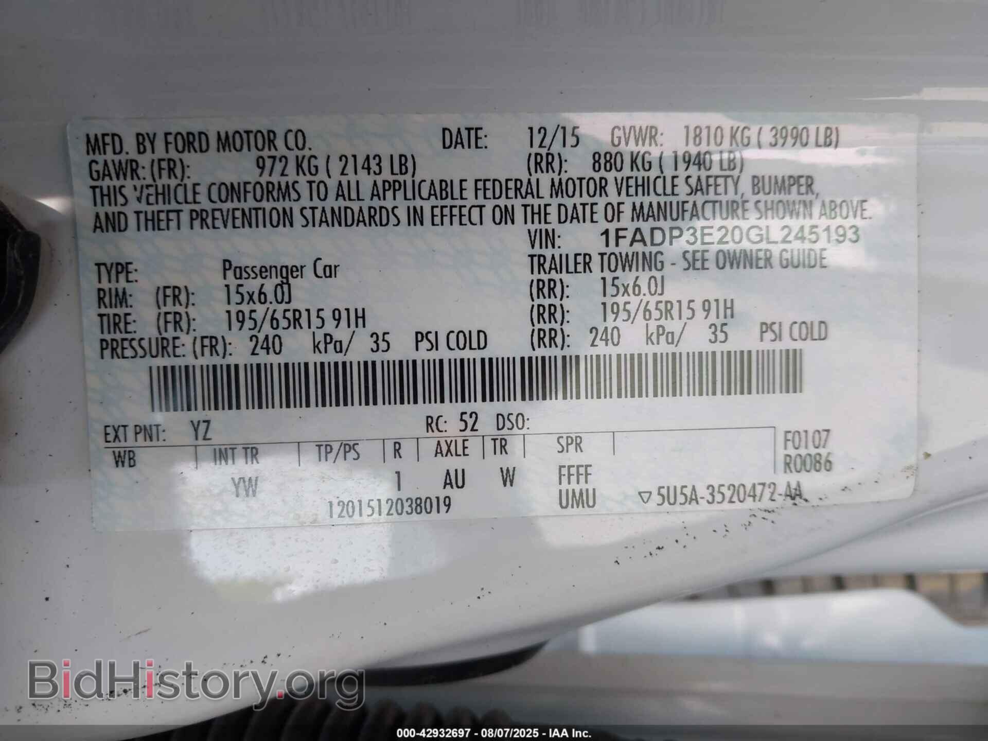 2016 FORD FOCUS - VIN: 1FADP3E20GL245193 - Фото 9