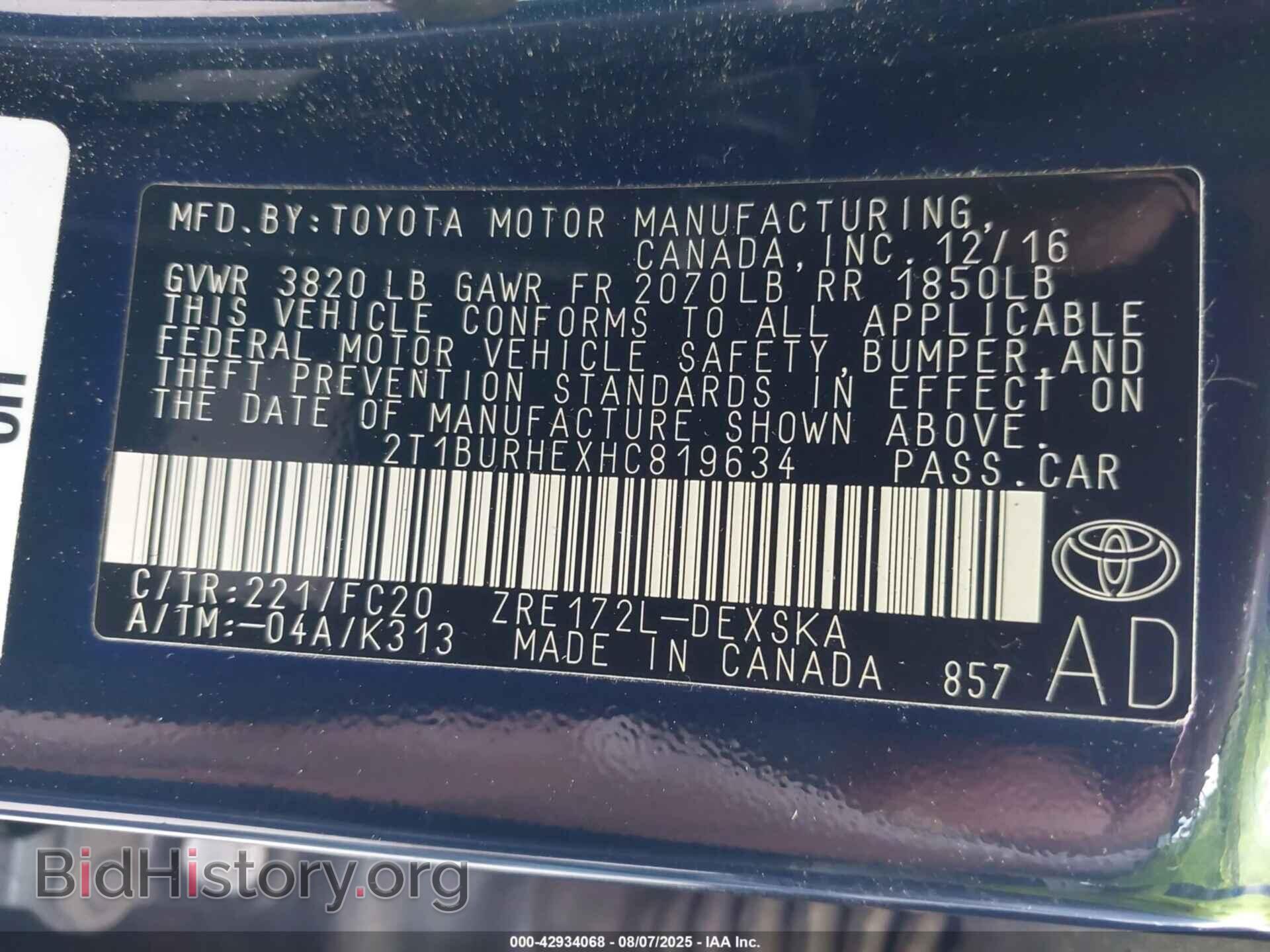 2017 TOYOTA COROLLA - VIN: 2T1BURHEXHC819634 - Фото 9