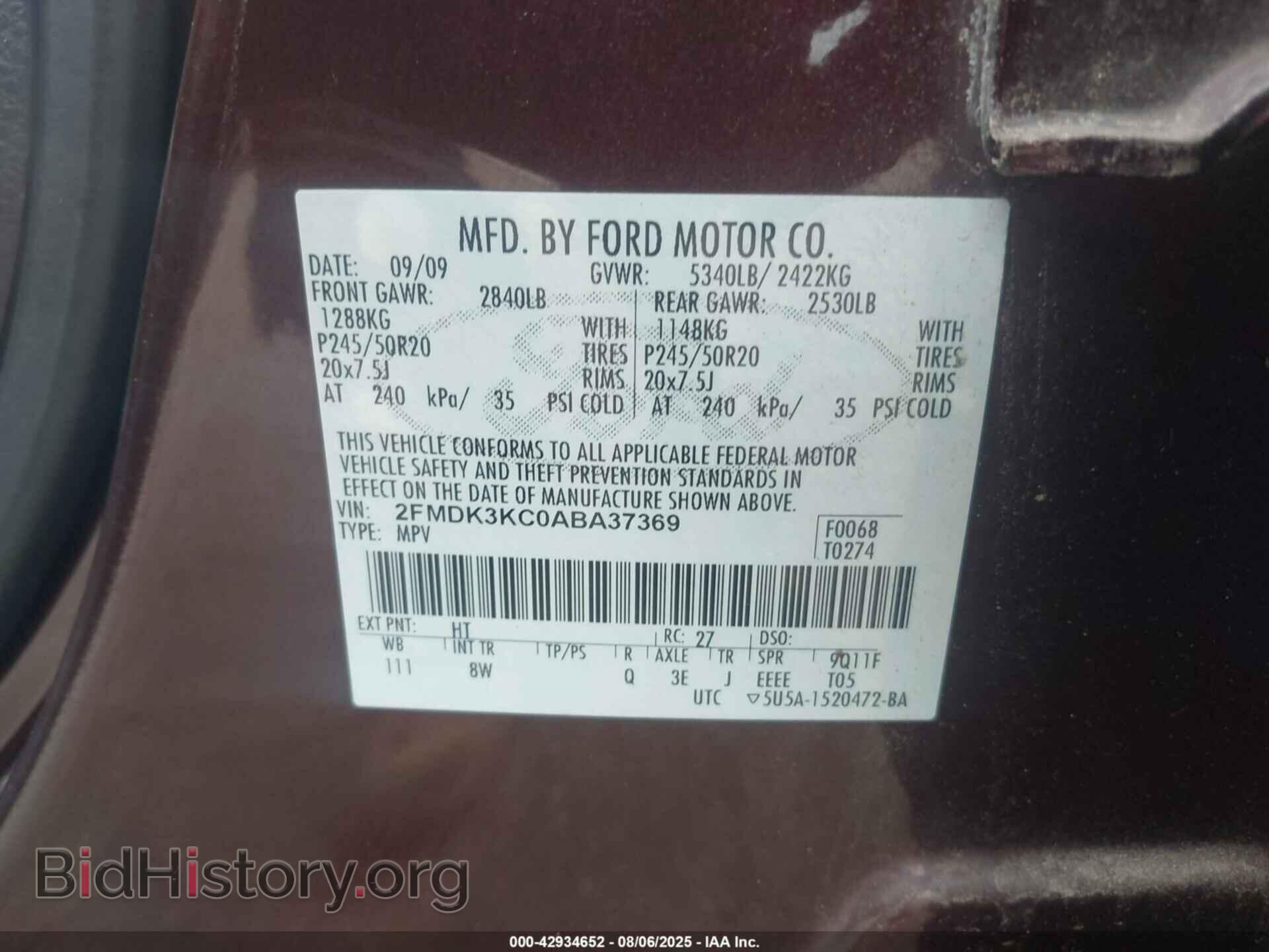 2010 FORD EDGE - VIN: 2FMDK3KC0ABA37369 - Photo 9