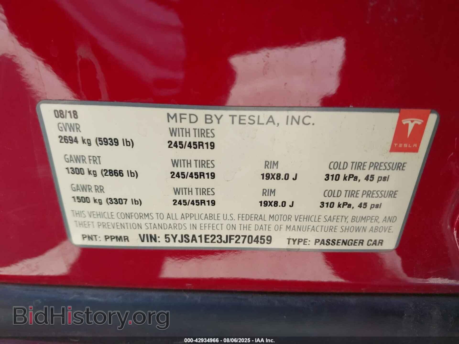 2018 TESLA MODEL S - VIN: 5YJSA1E23JF270459 - Photo 9