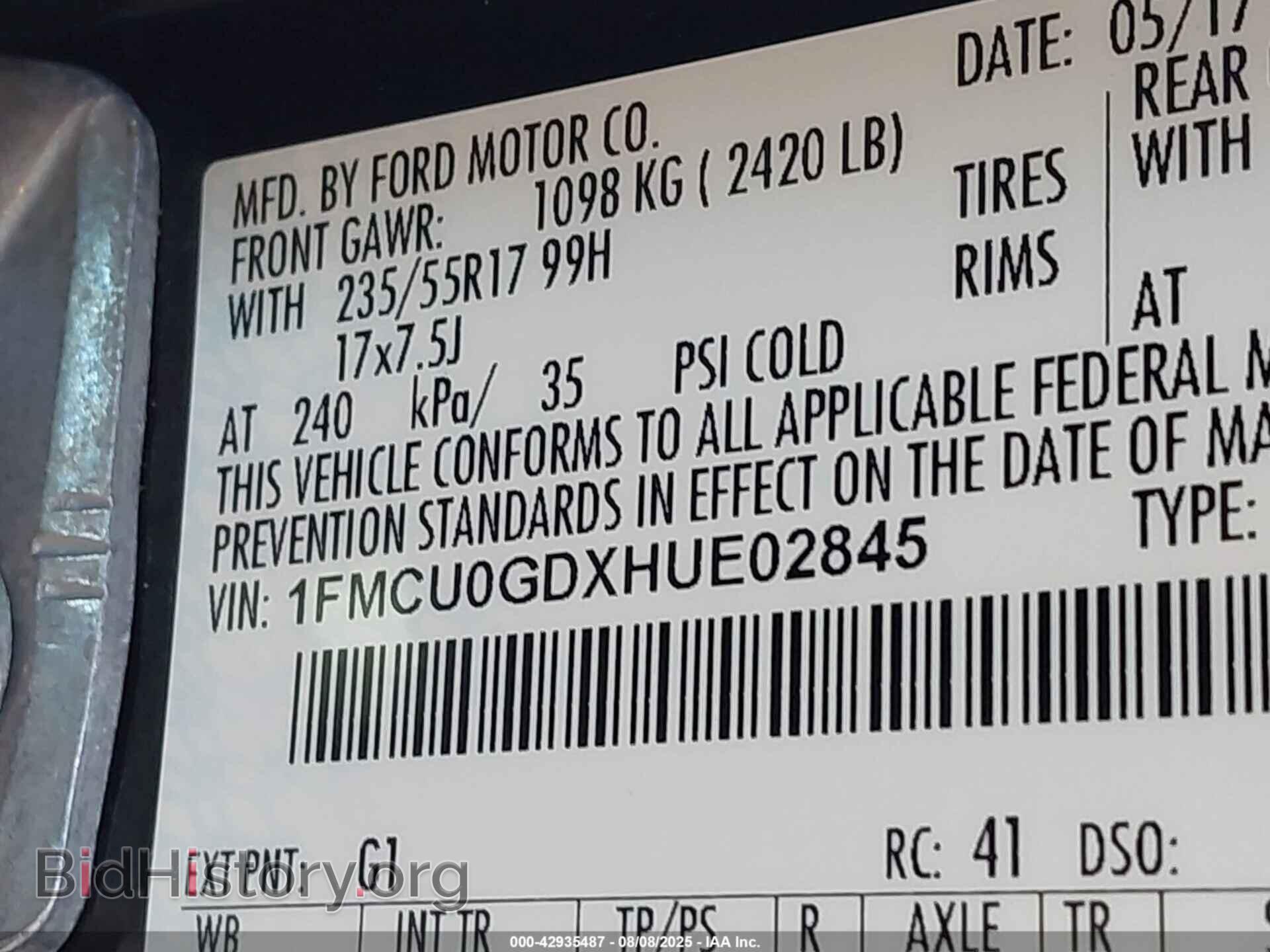 2017 FORD ESCAPE - VIN: 1FMCU0GDXHUE02845 - Фото 9