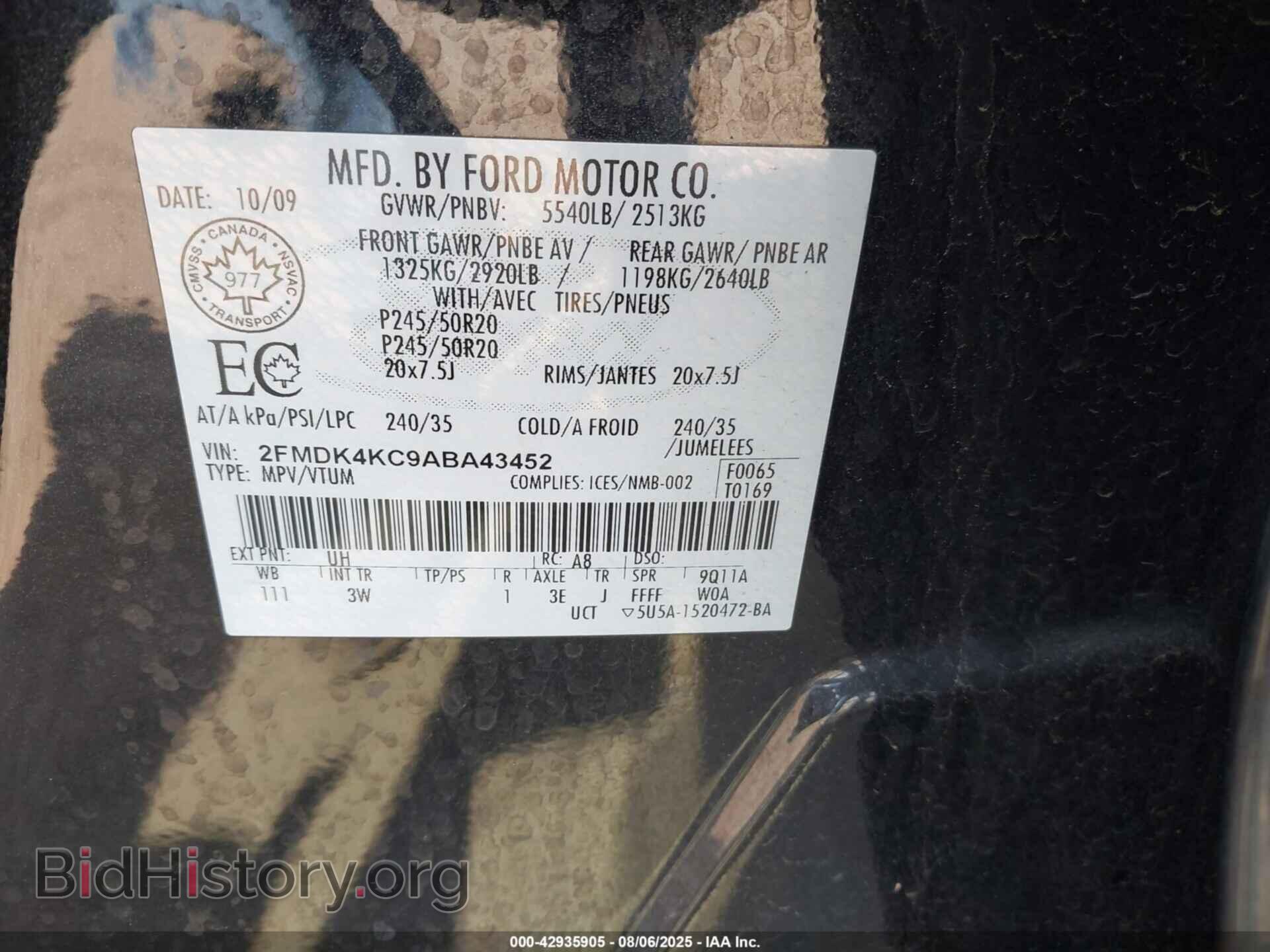 2010 FORD EDGE - VIN: 2FMDK4KC9ABA43452 - Photo 9