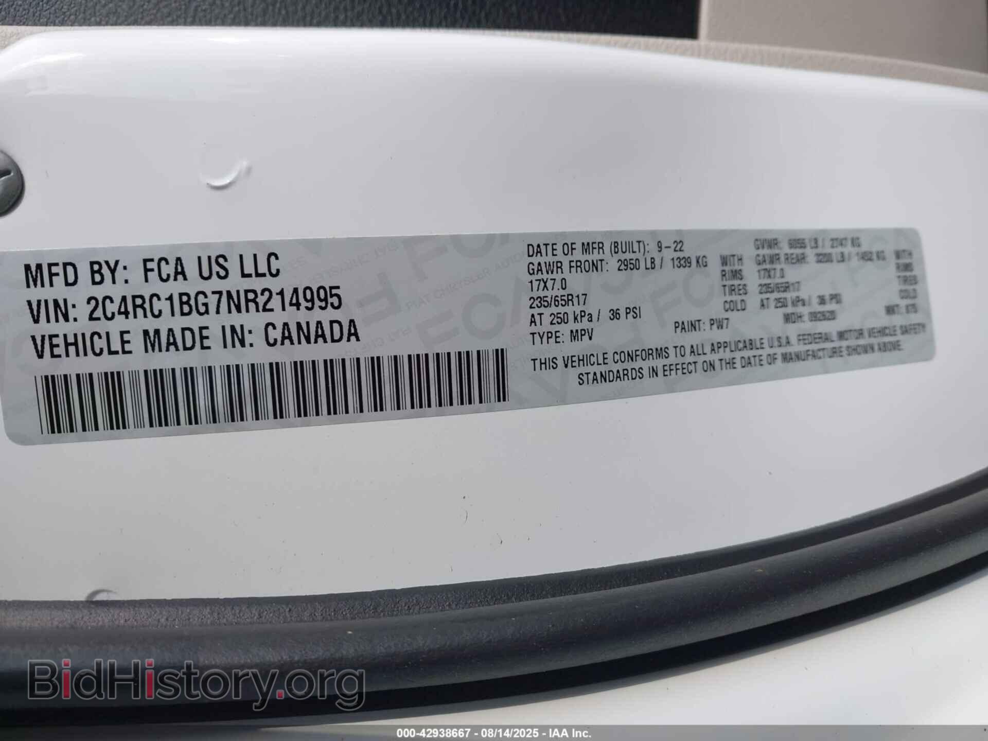 2022 CHRYSLER PACIFICA - VIN: 2C4RC1BG7NR214995 - Фото 9