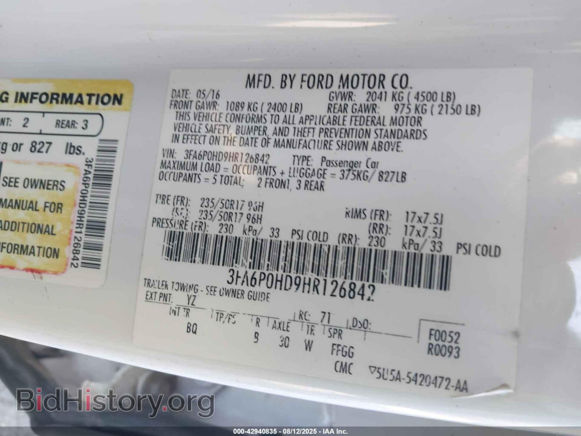 2017 FORD FUSION - VIN: 3FA6P0HD9HR126842 - Фото 9