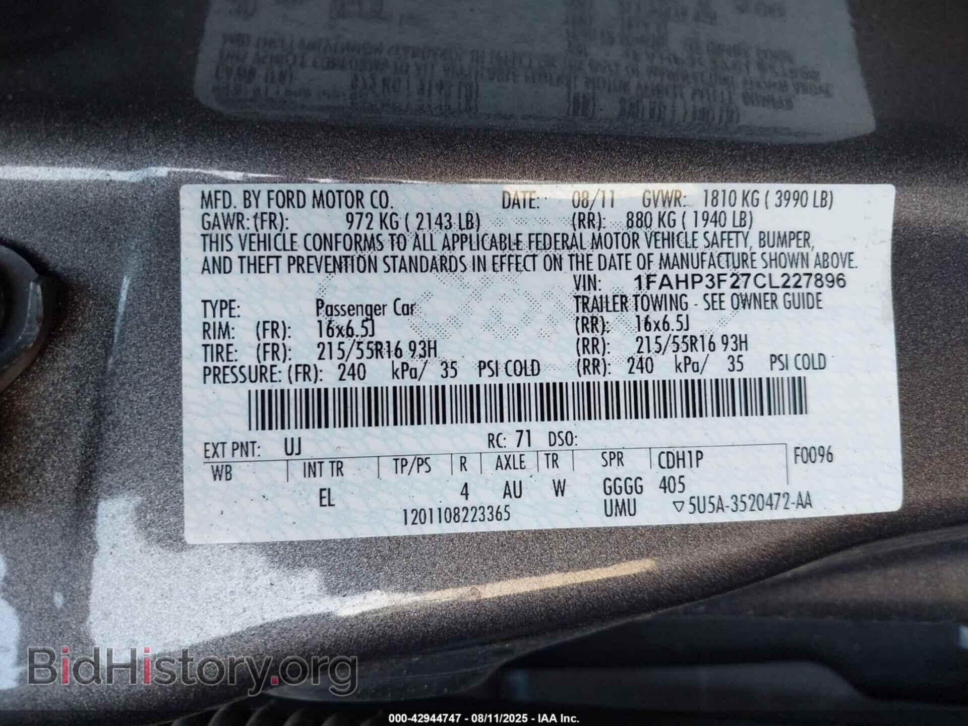 2012 FORD FOCUS - VIN: 1FAHP3F27CL227896 - Фото 9