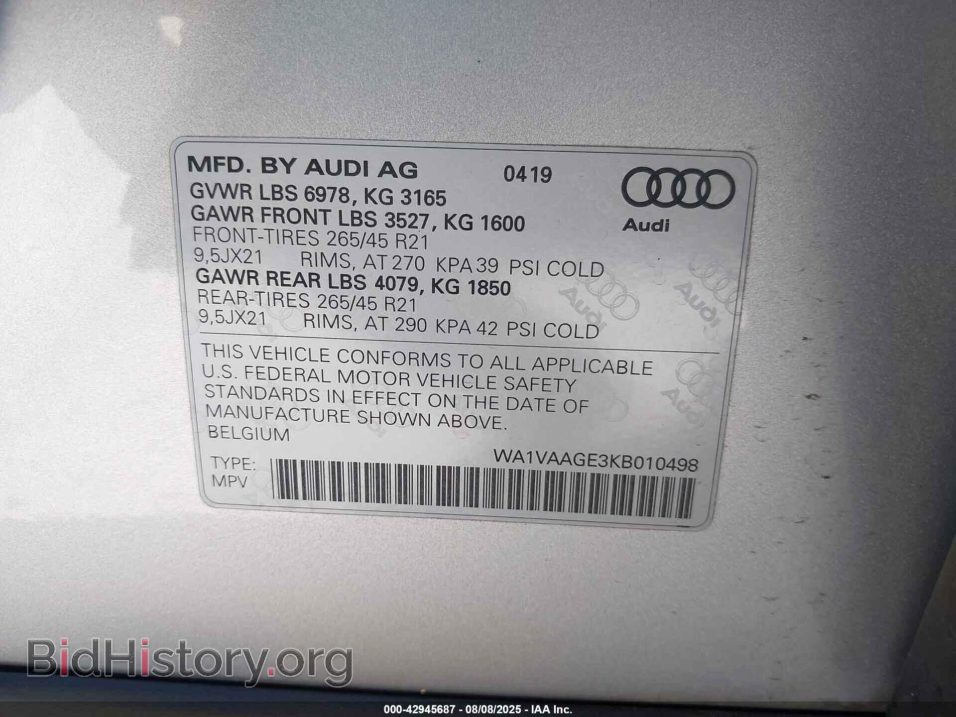 2019 AUDI E-TRON - VIN: WA1VAAGE3KB010498 - Photo 9