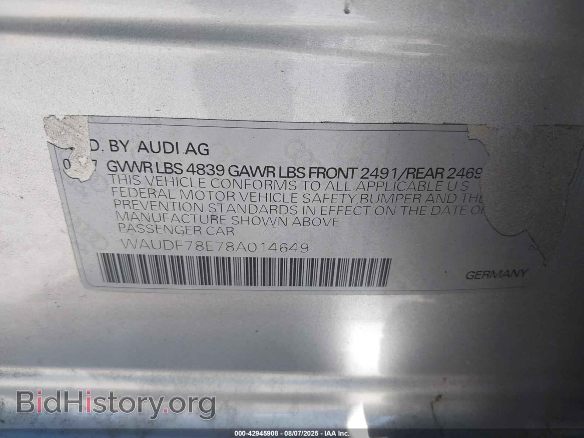 2008 AUDI A4 - VIN: WAUDF78E78A014649 - Фото 9