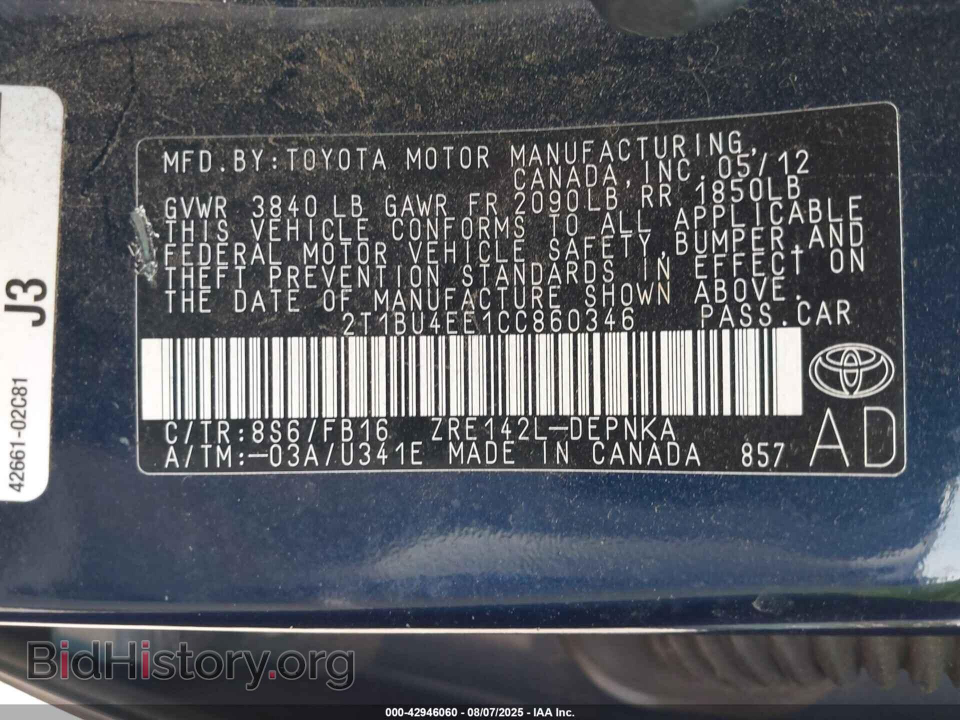 2012 TOYOTA COROLLA - VIN: 2T1BU4EE1CC860346 - Фото 9
