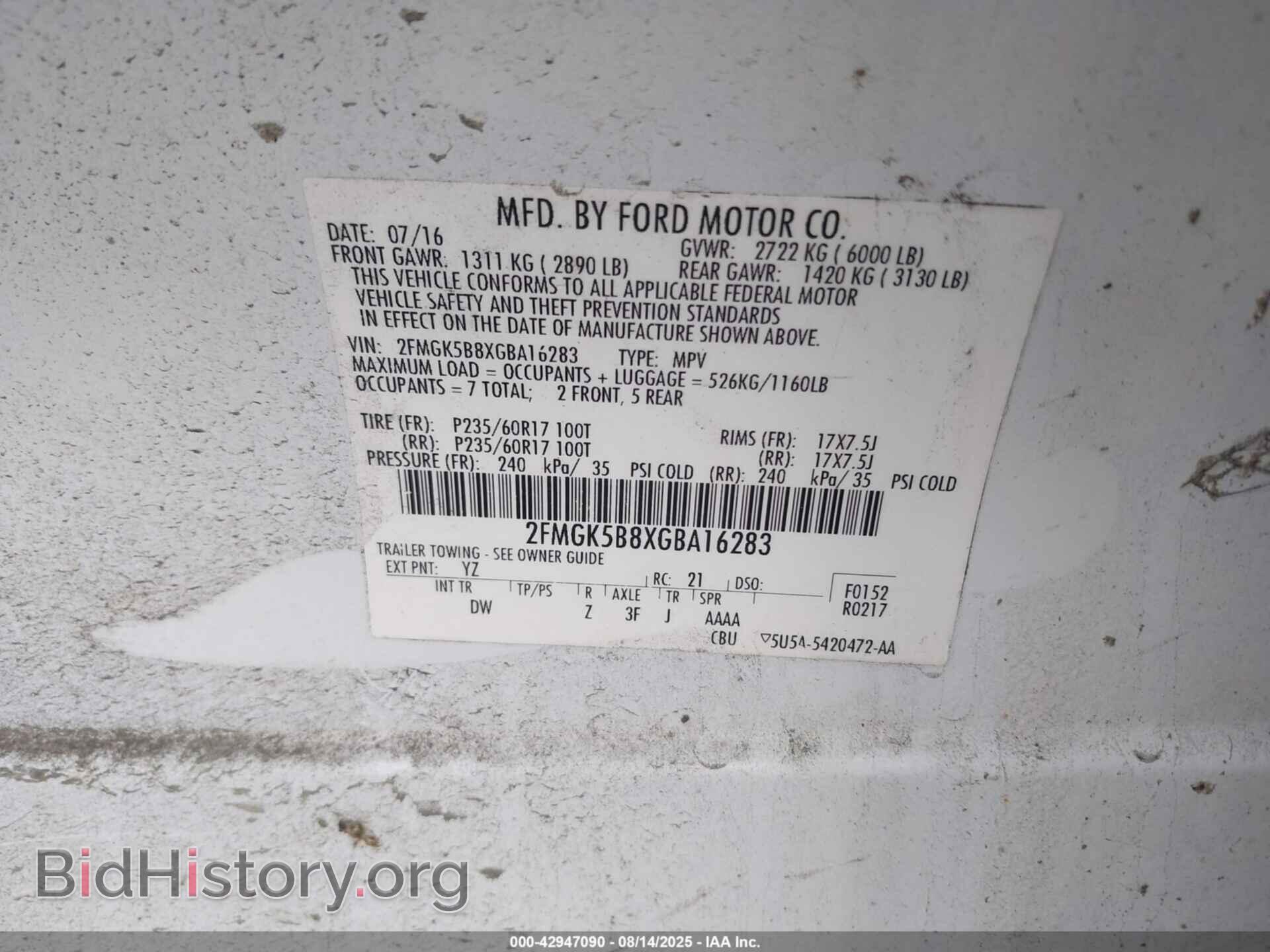 2016 FORD FLEX - VIN: 2FMGK5B8XGBA16283 - Фото 9