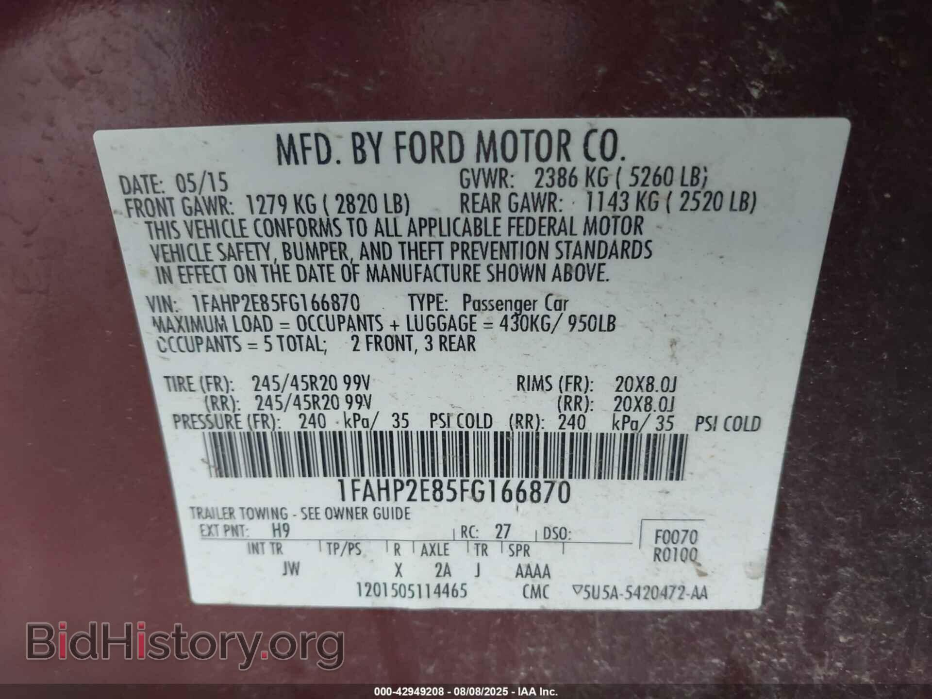 2015 FORD TAURUS - VIN: 1FAHP2E85FG166870 - Photo 9