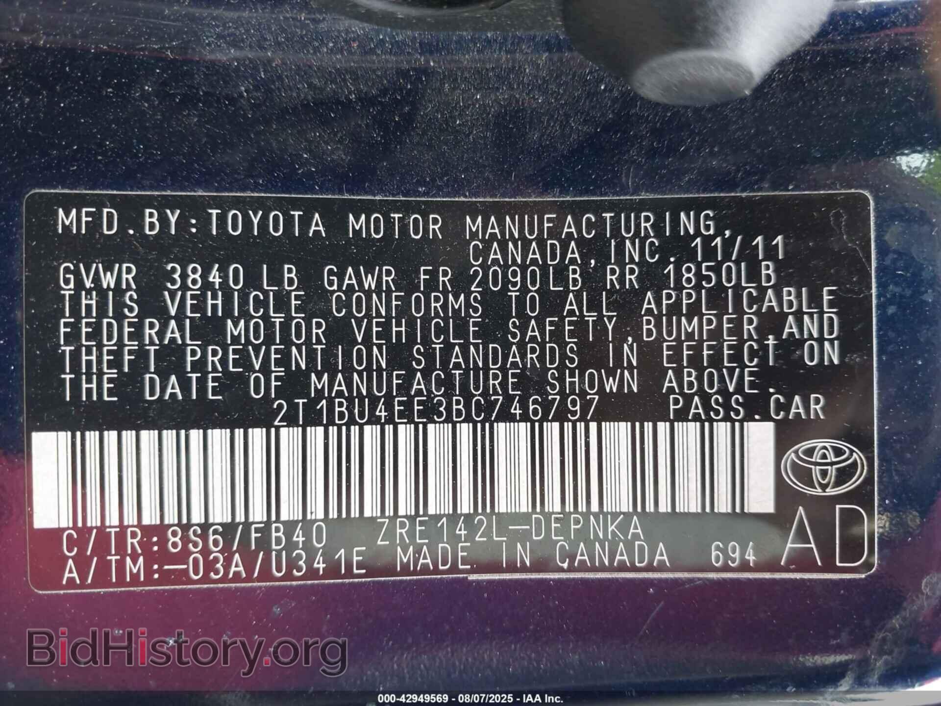 2011 TOYOTA COROLLA - VIN: 2T1BU4EE3BC746797 - Фото 9