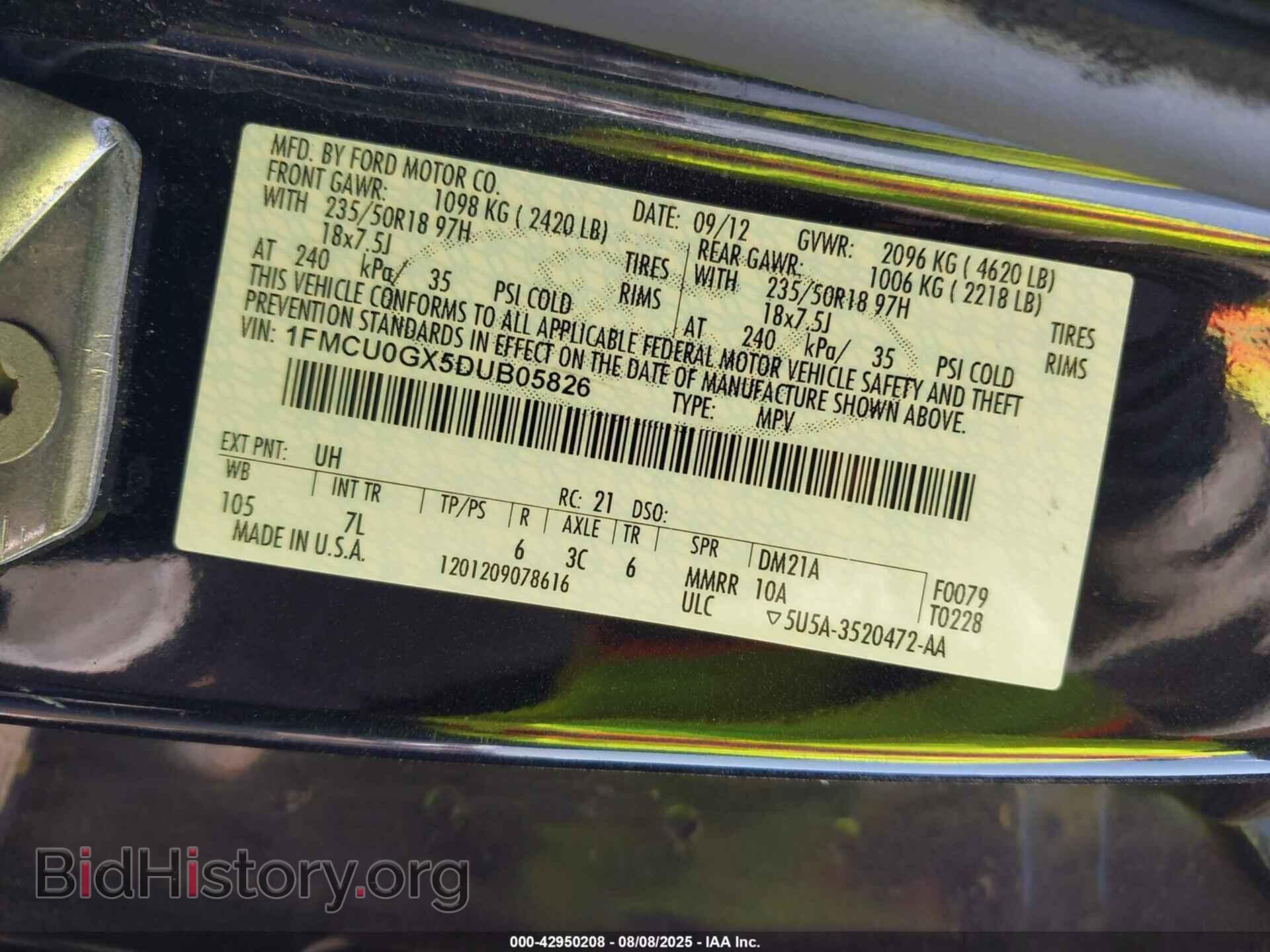 2013 FORD ESCAPE - VIN: 1FMCU0GX5DUB05826 - Фото 9