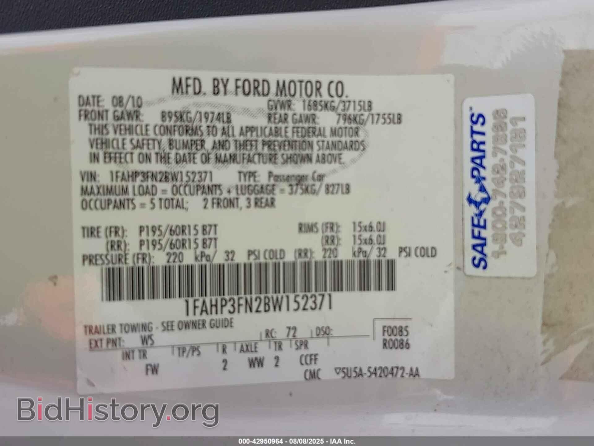 2011 FORD FOCUS - VIN: 1FAHP3FN2BW152371 - Фото 9