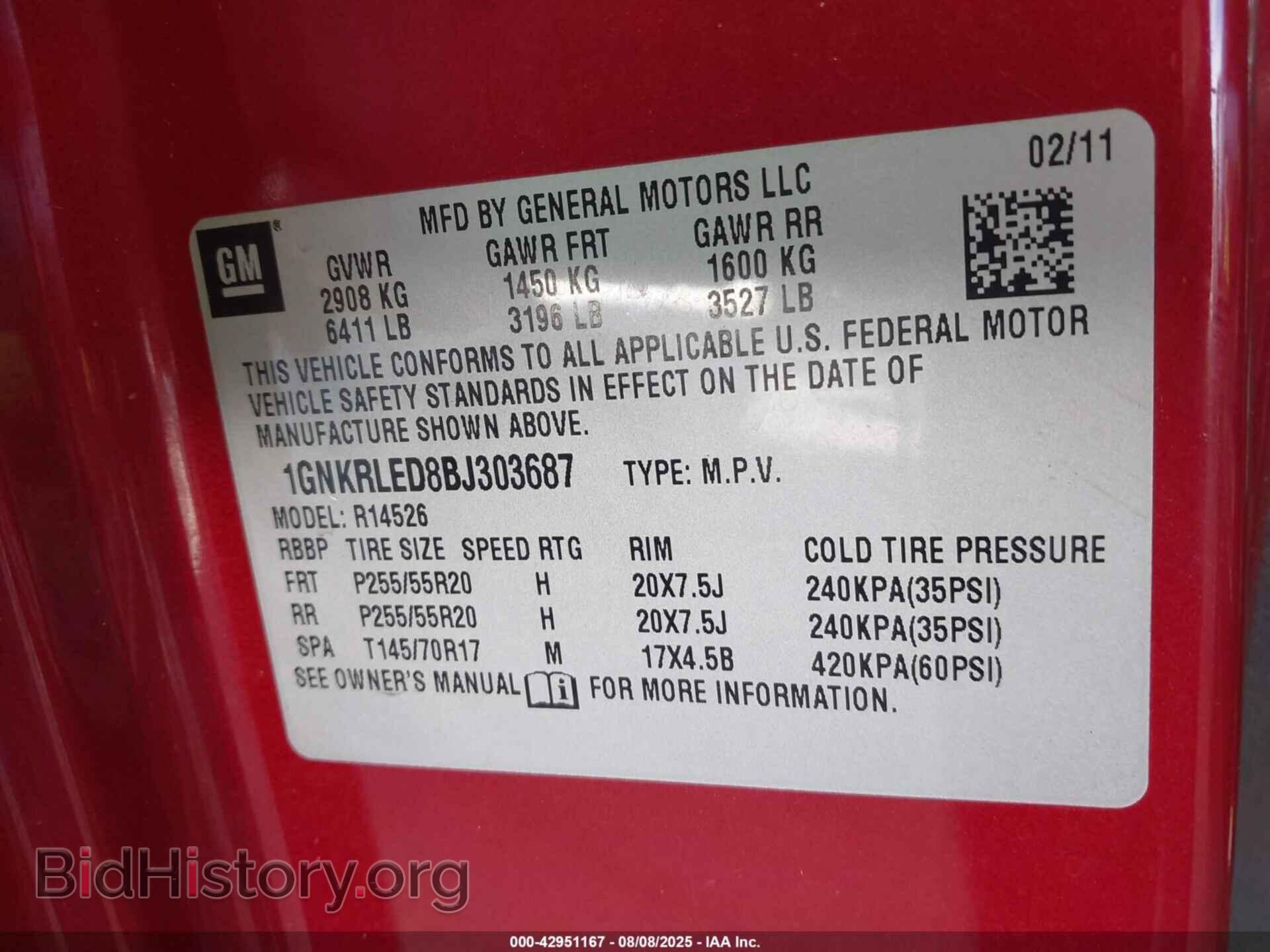 2011 CHEVROLET TRAVERSE - VIN: 1GNKRLED8BJ303687 - Фото 9