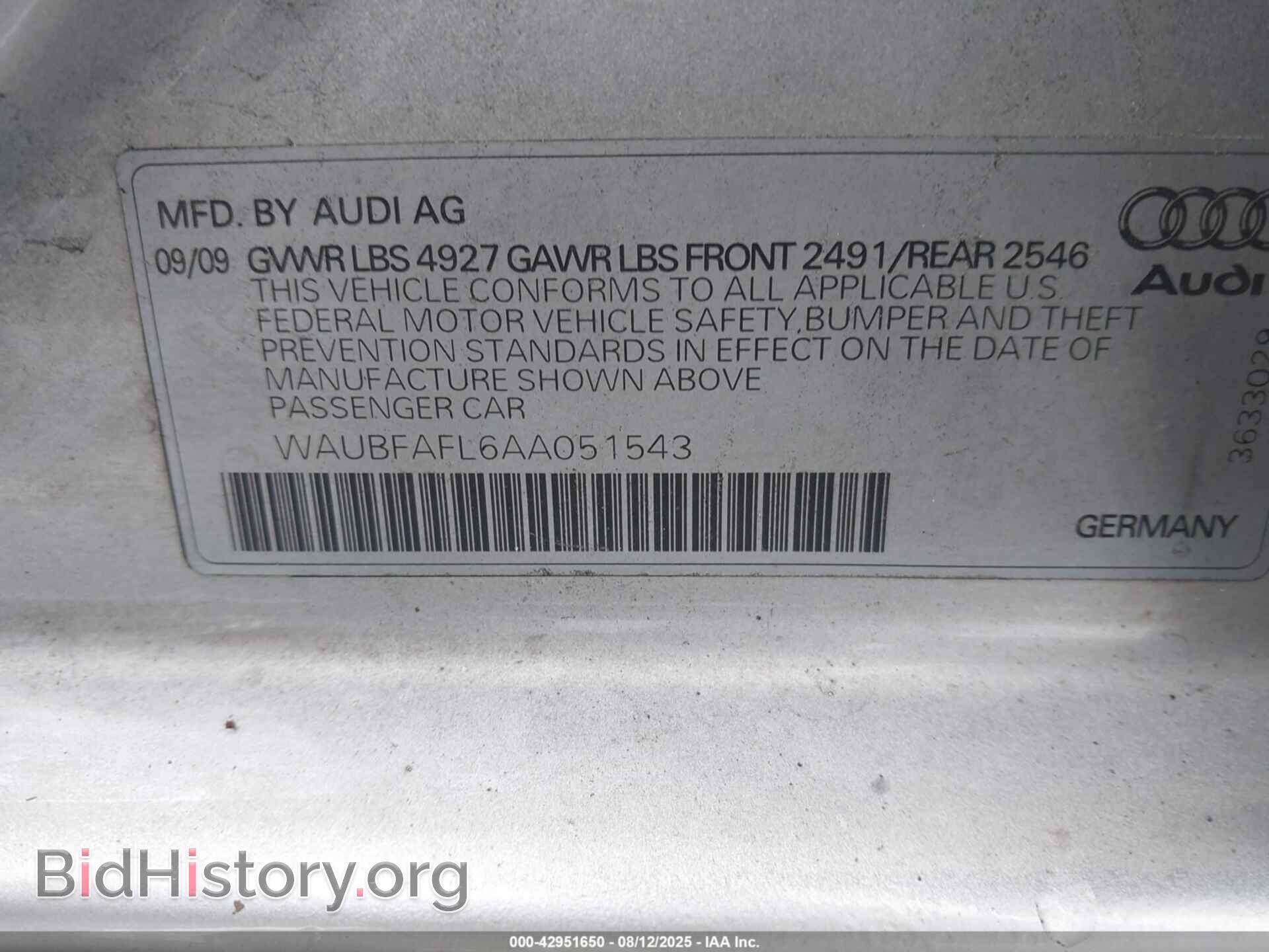 2010 AUDI A4 - VIN: WAUBFAFL6AA051543 - Фото 9