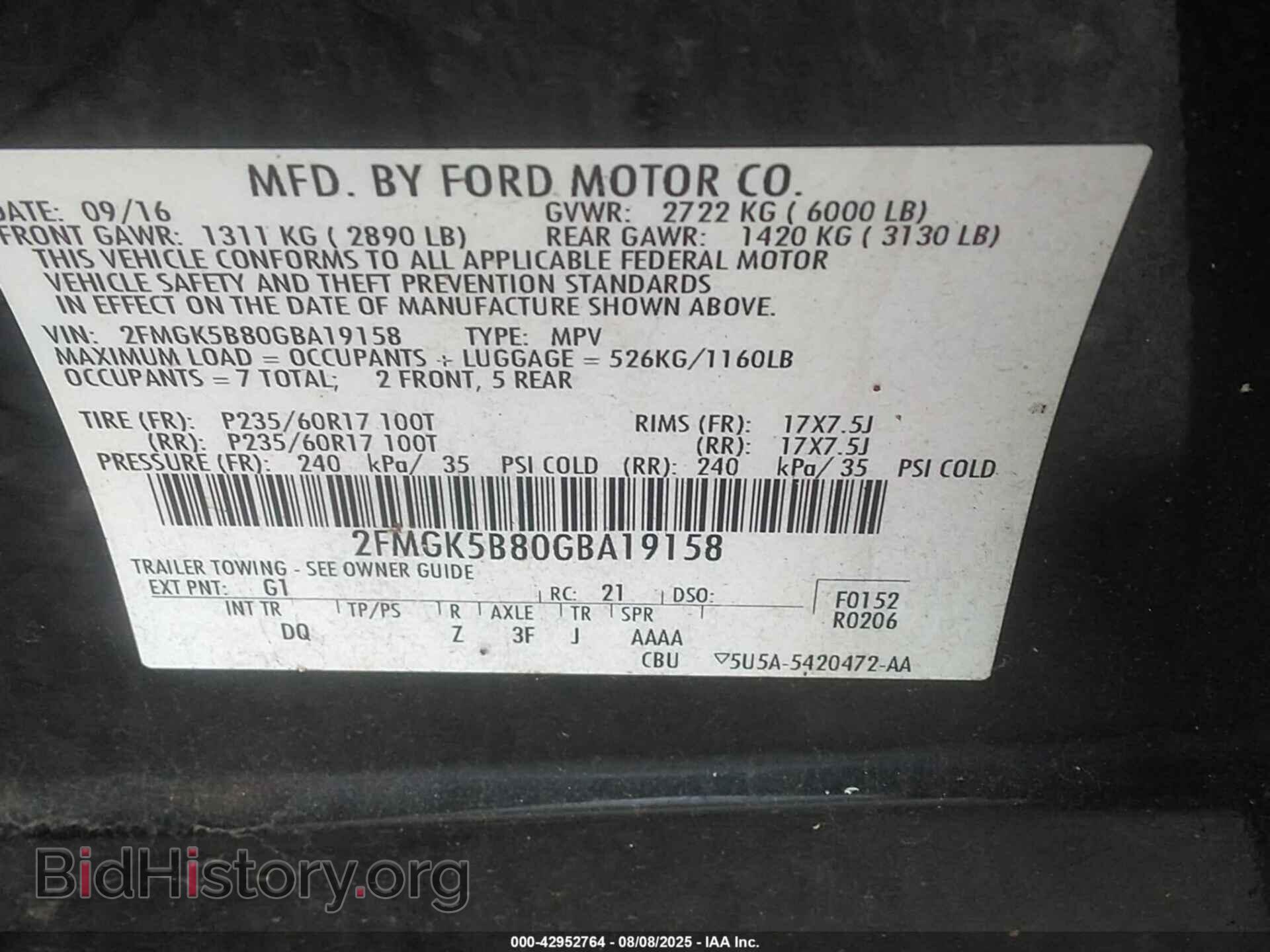 2016 FORD FLEX - VIN: 2FMGK5B80GBA19158 - Photo 9