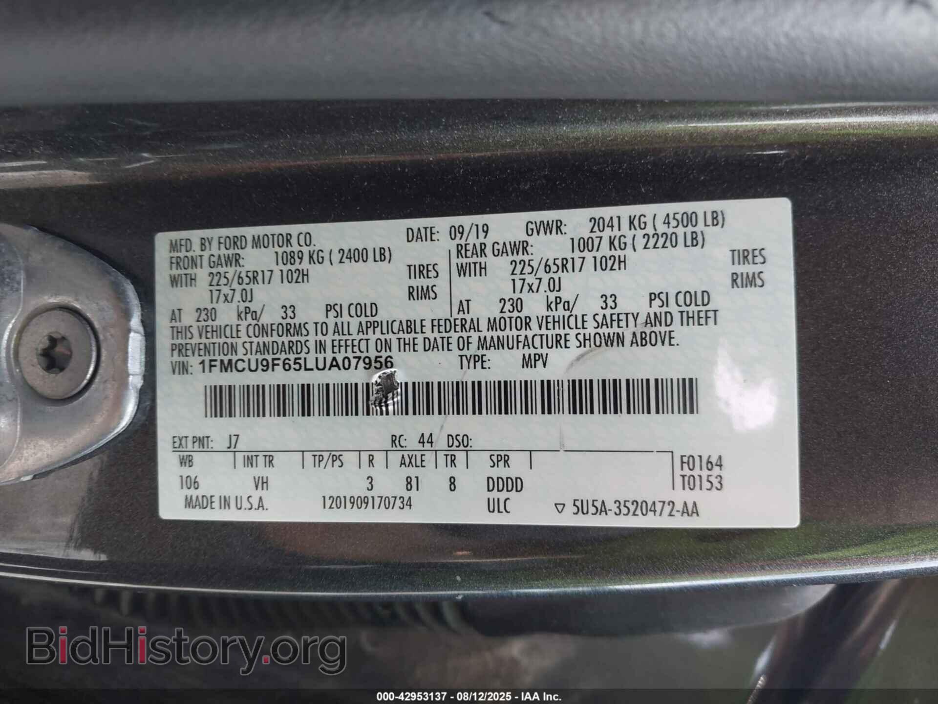 2020 FORD ESCAPE - VIN: 1FMCU9F65LUA07956 - Photo 9