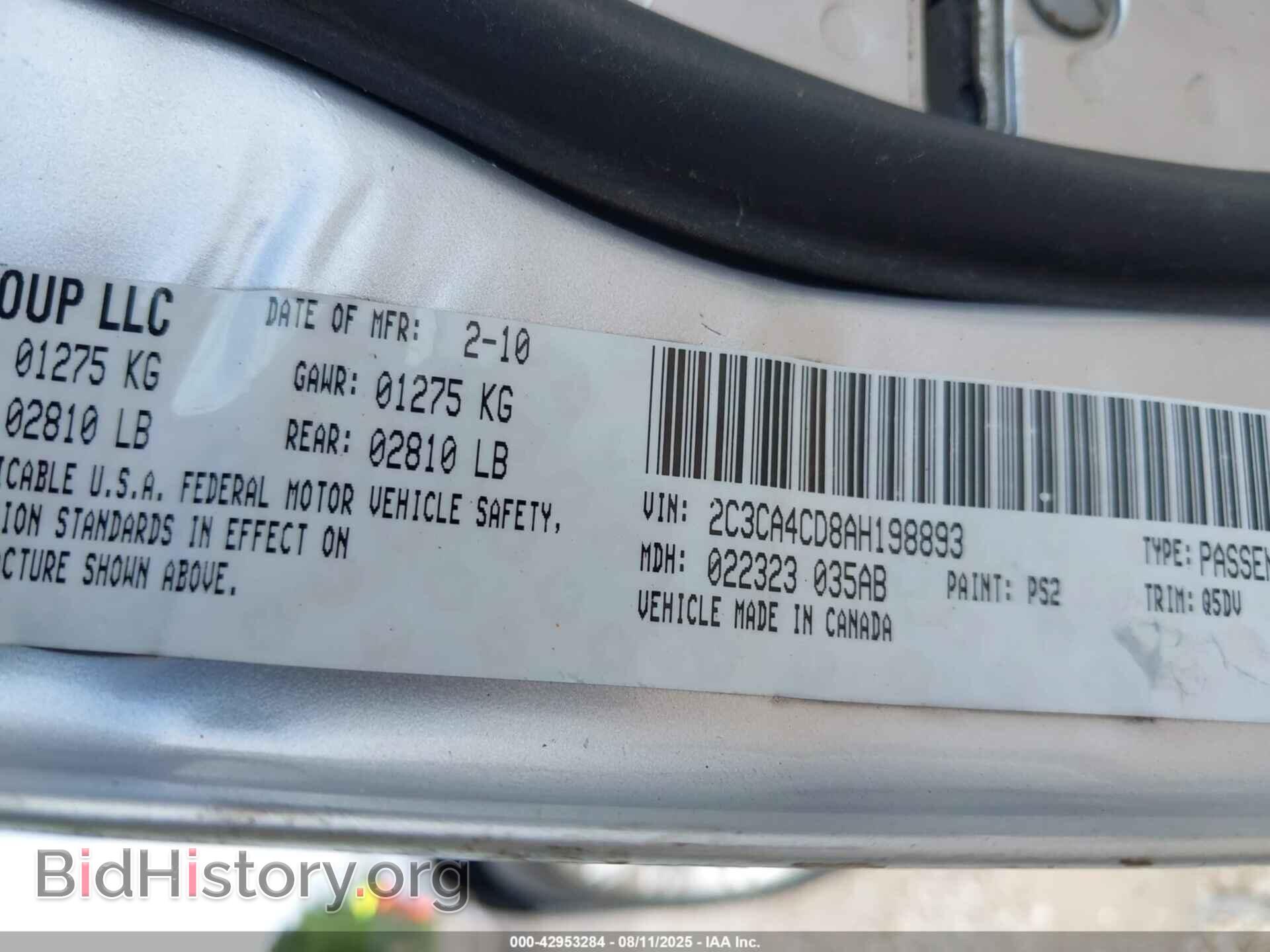 2010 CHRYSLER 300 - VIN: 2C3CA4CD8AH198893 - Фото 9
