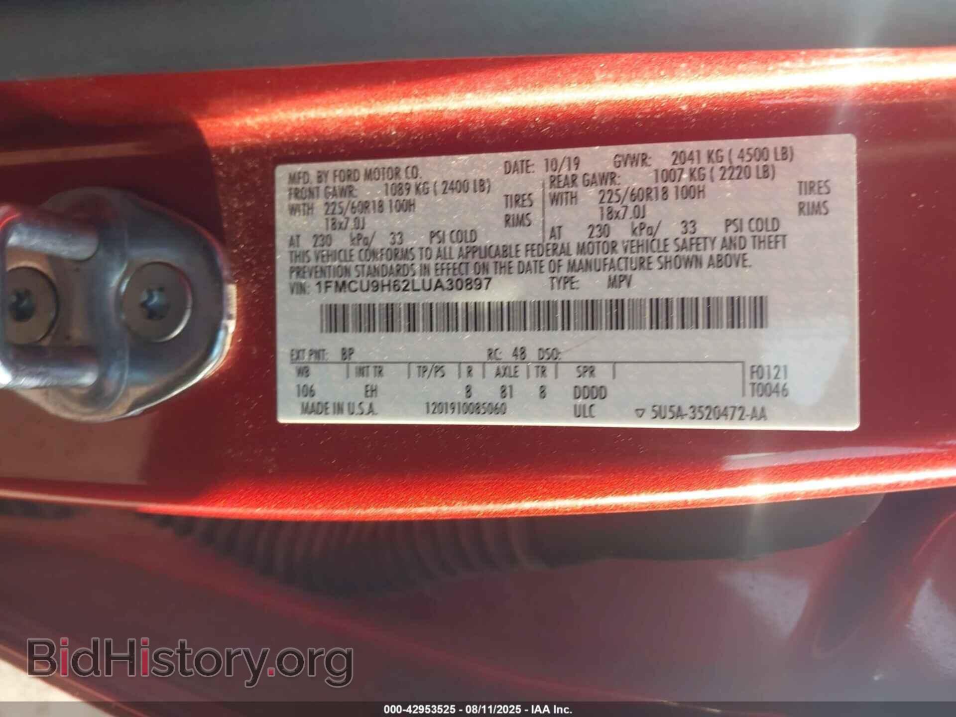 2020 FORD ESCAPE - VIN: 1FMCU9H62LUA30897 - Photo 9