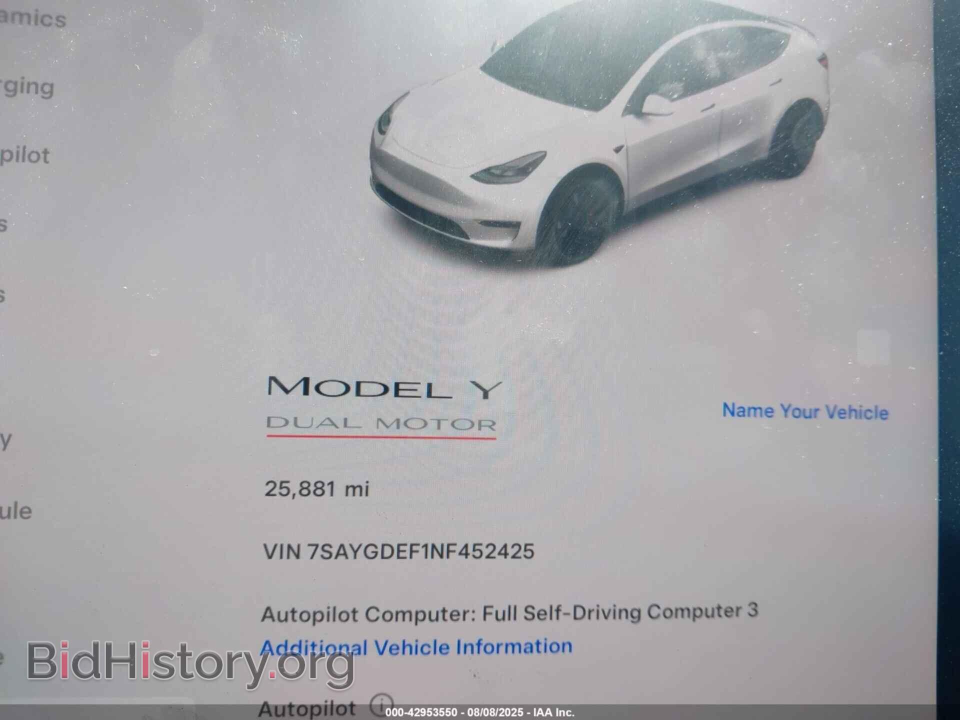 2022 TESLA MODEL Y - VIN: 7SAYGDEF1NF452425 - Фото 7