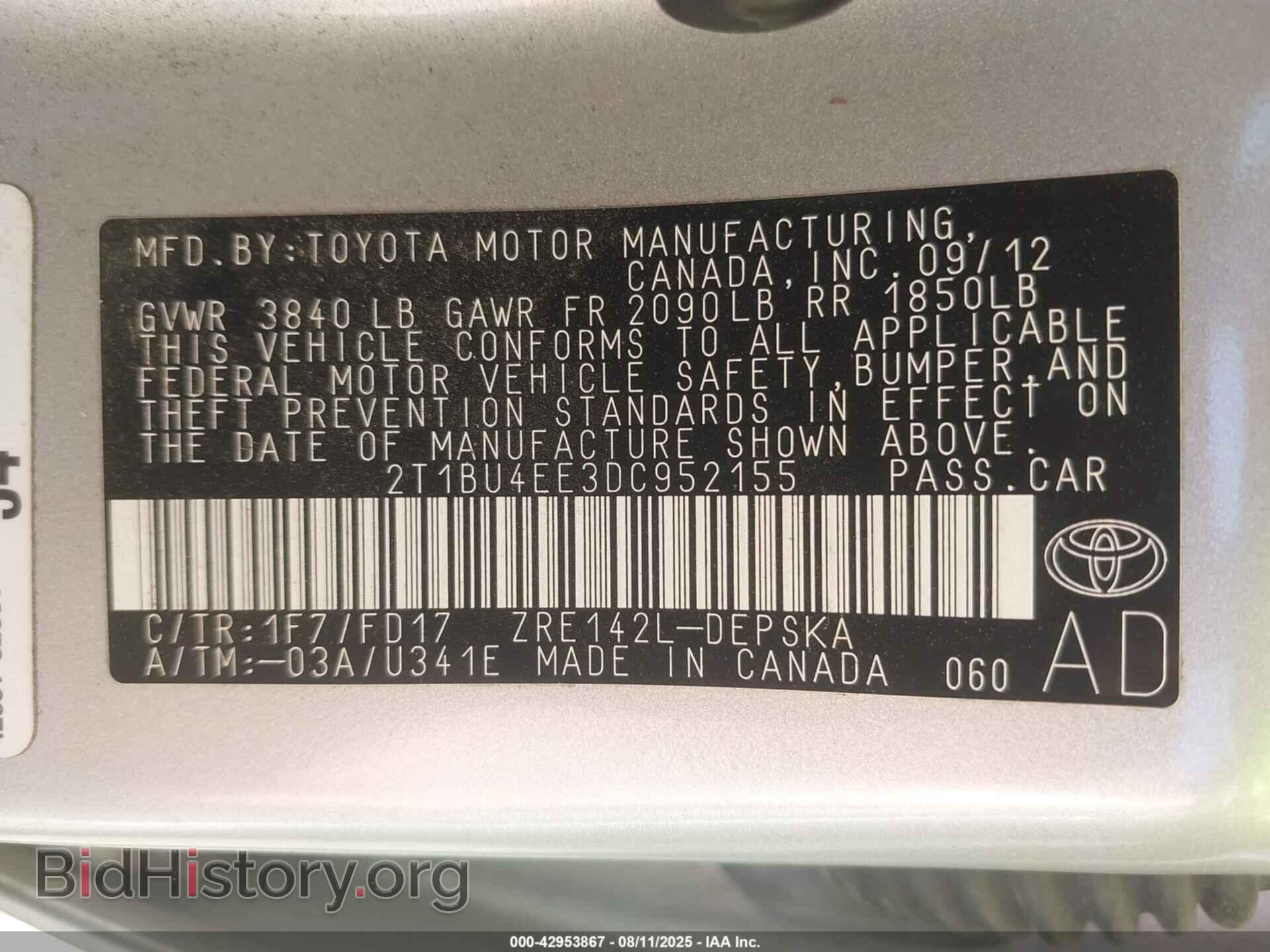 2013 TOYOTA COROLLA - VIN: 2T1BU4EE3DC952155 - Фото 9