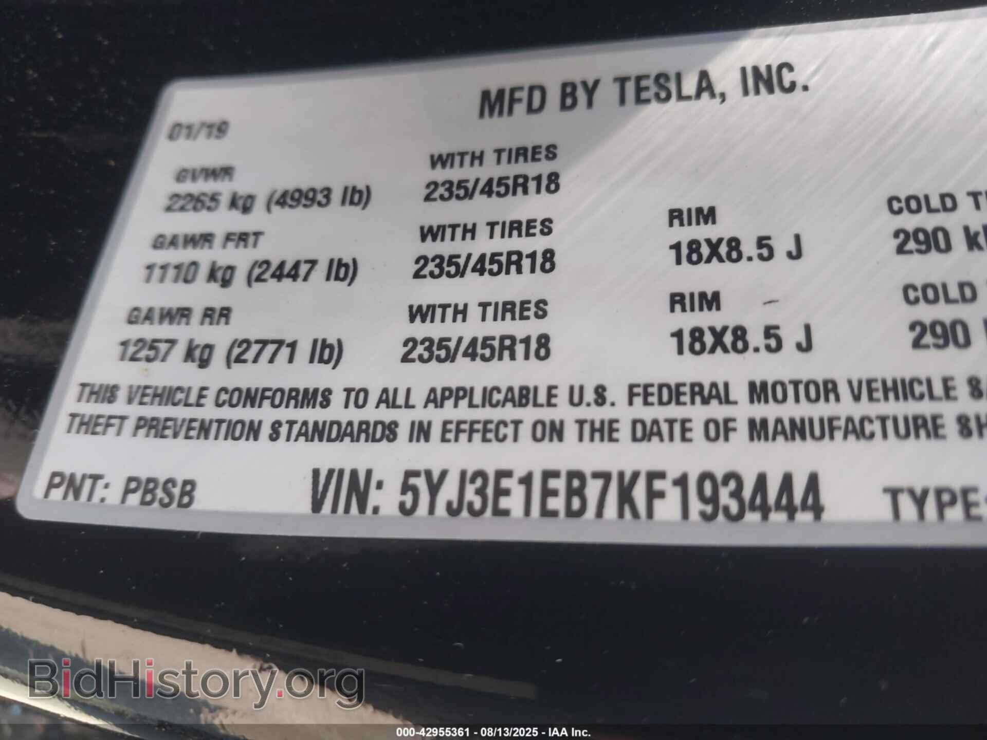 2019 TESLA MODEL 3 - VIN: 5YJ3E1EB7KF193444 - Photo 9