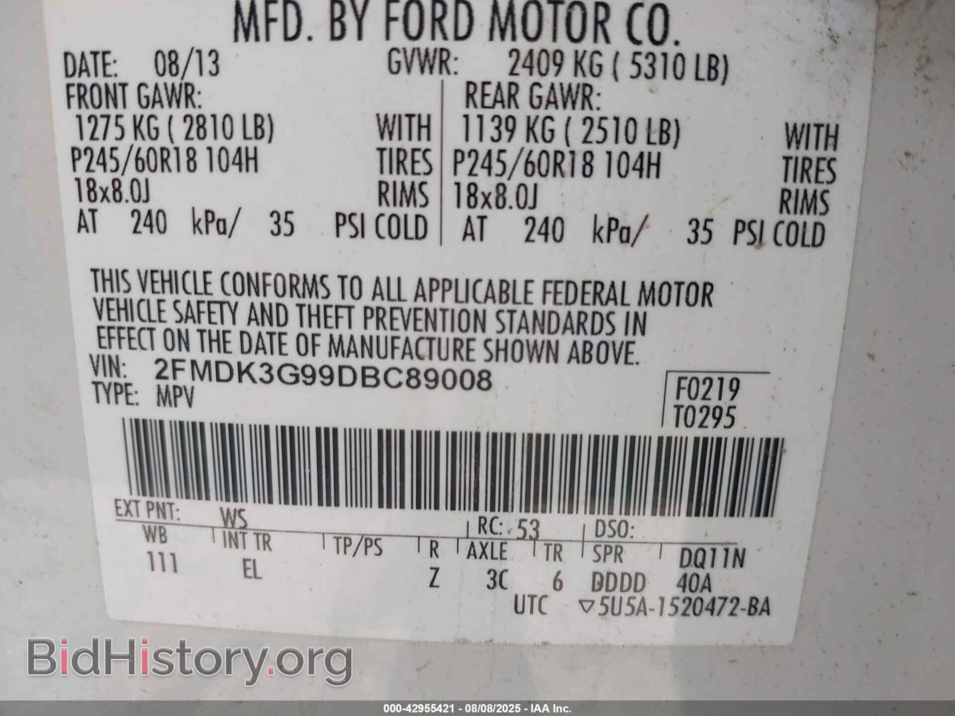 2013 FORD EDGE - VIN: 2FMDK3G99DBC89008 - Photo 9