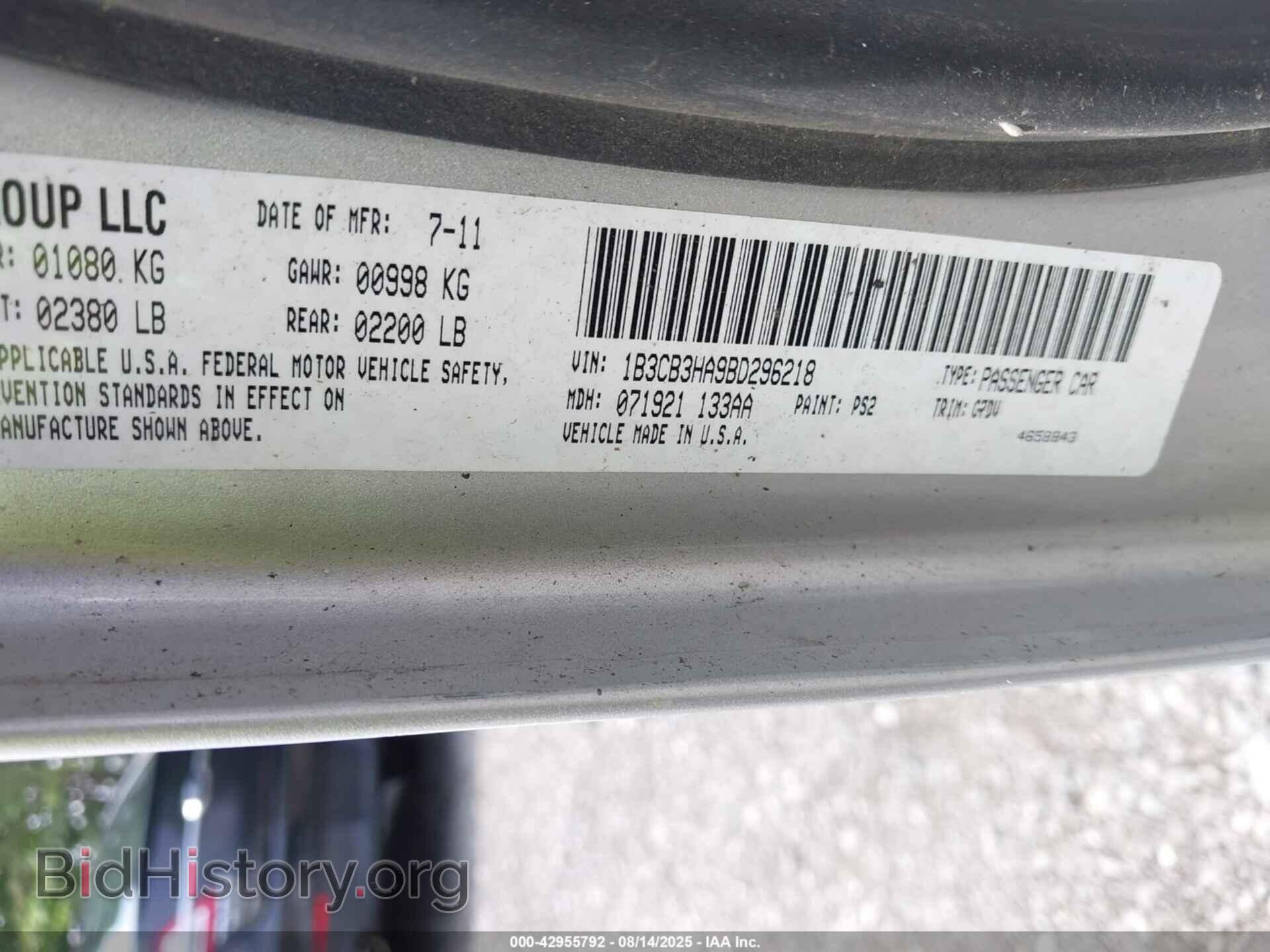 2011 DODGE CALIBER - VIN: 1B3CB3HA9BD296218 - Фото 9