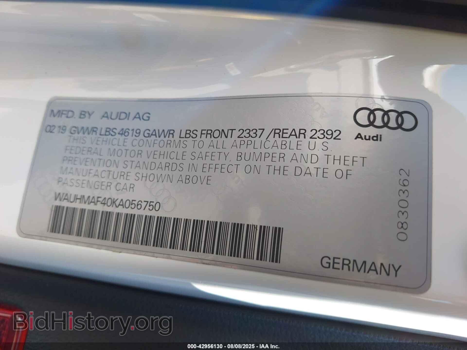 2019 AUDI A4 - VIN: WAUHMAF40KA056750 - Фото 9