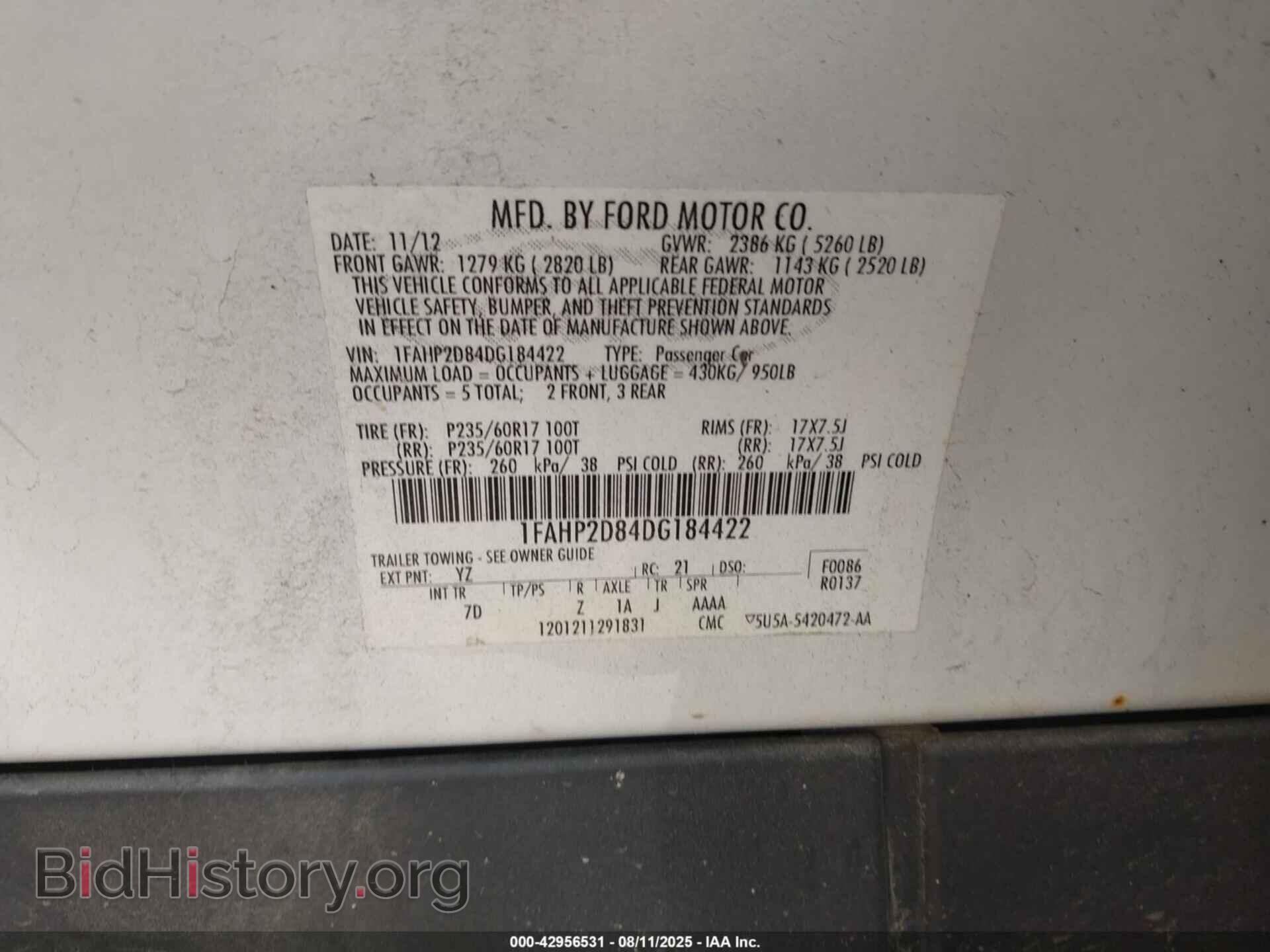 2013 FORD TAURUS - VIN: 1FAHP2D84DG184422 - Фото 9