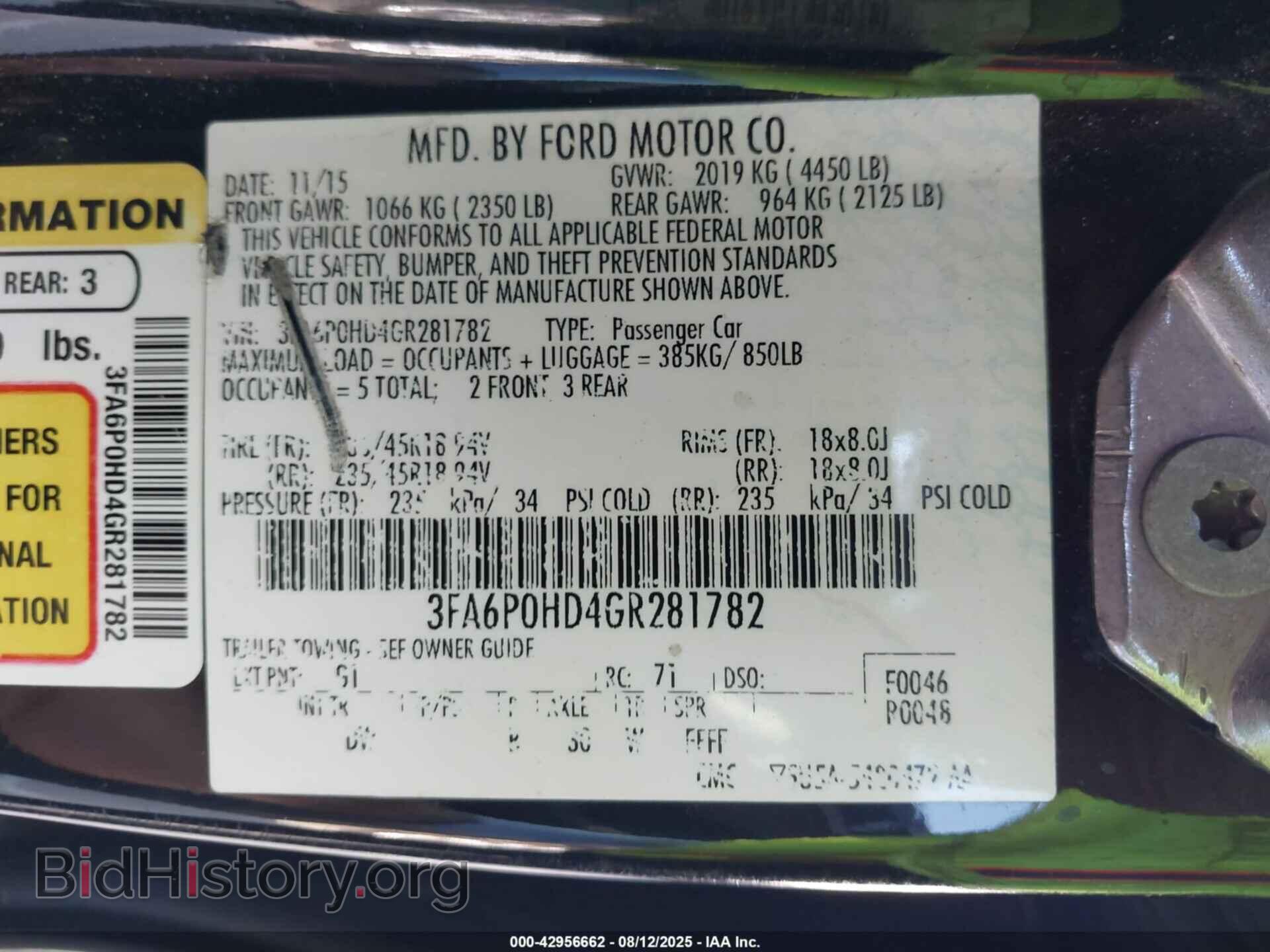 2016 FORD FUSION - VIN: 3FA6P0HD4GR281782 - Фото 9