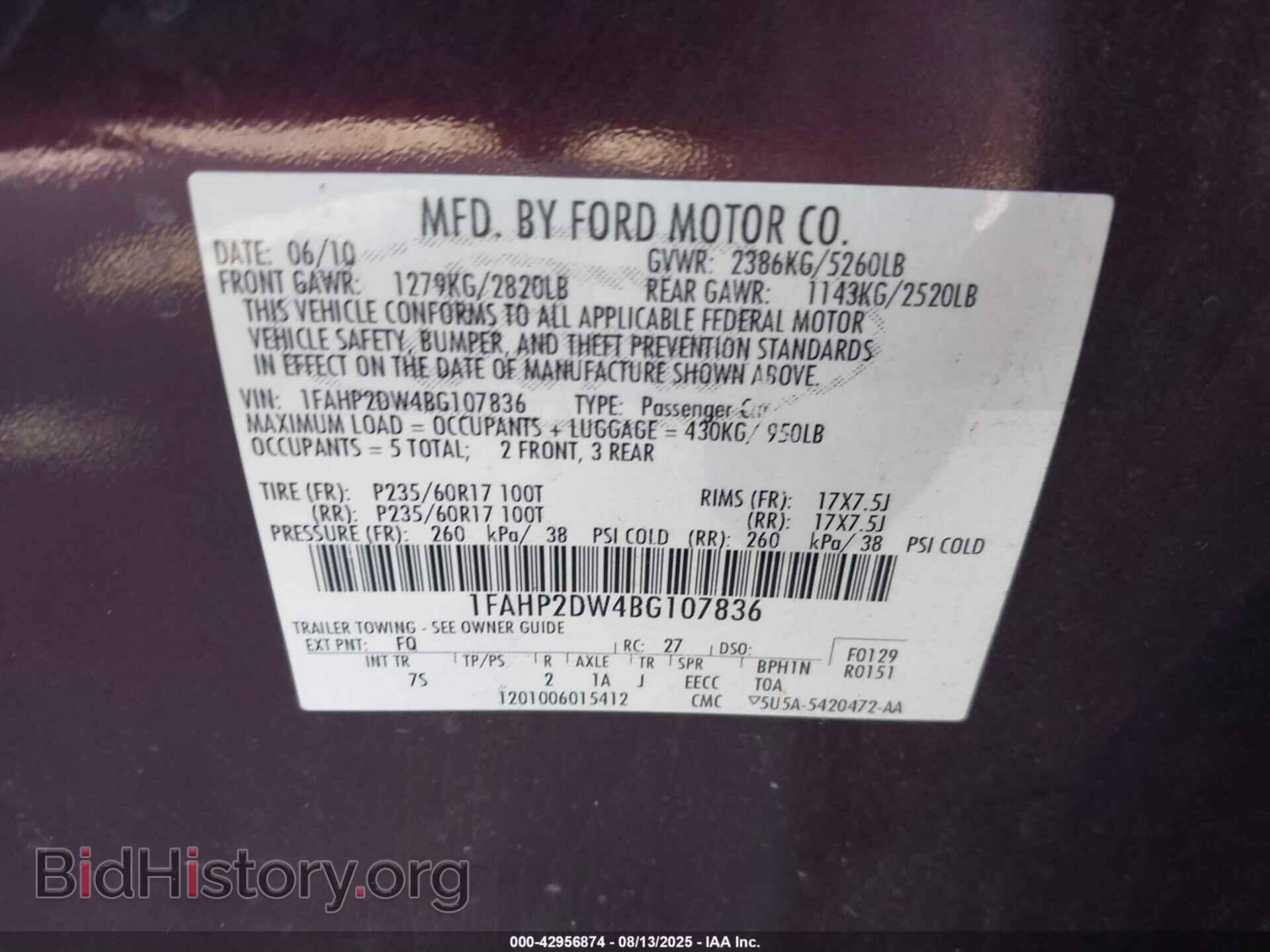 2011 FORD TAURUS - VIN: 1FAHP2DW4BG107836 - Фото 9