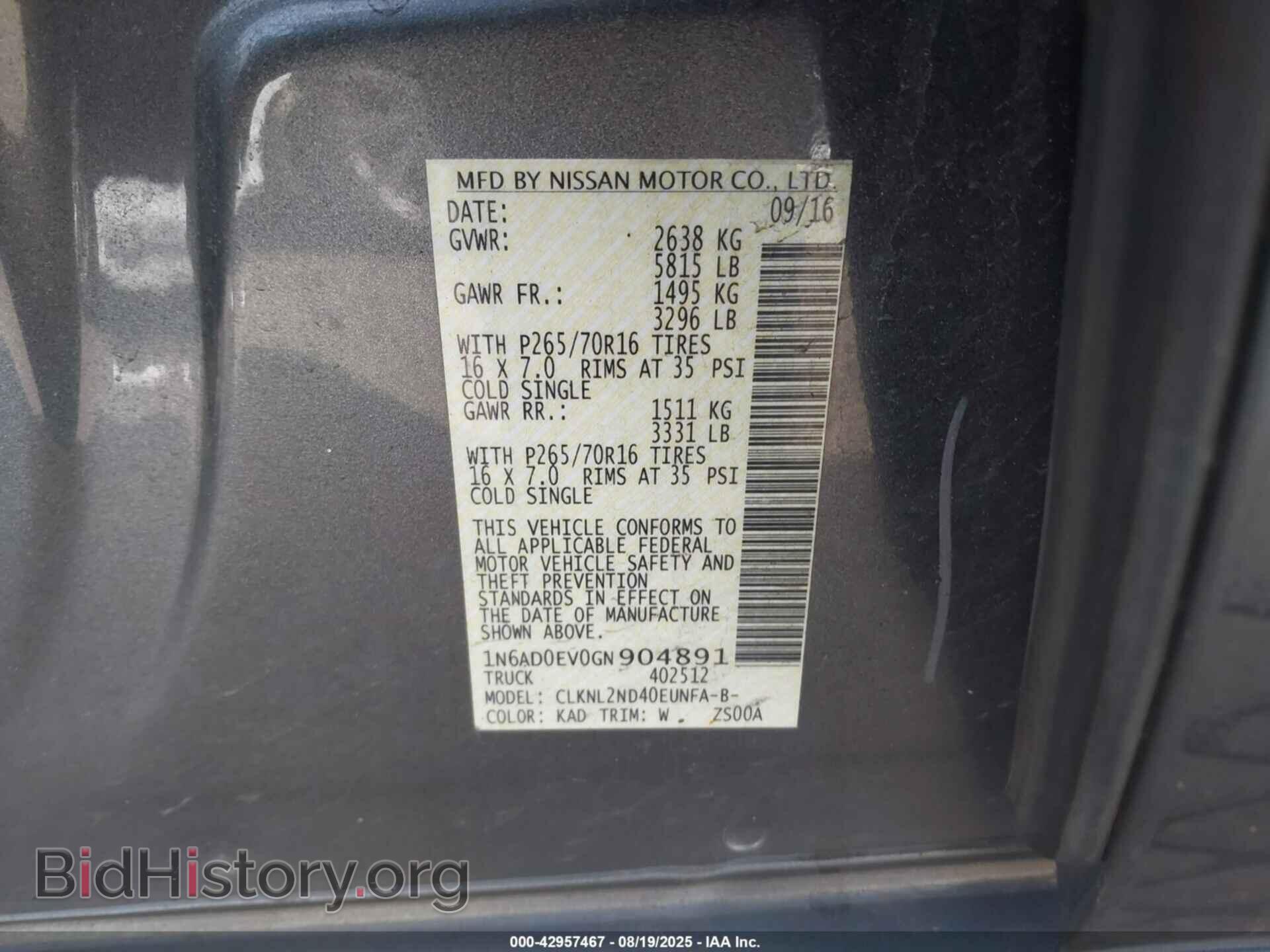 2016 NISSAN FRONTIER - VIN: 1N6AD0EV0GN904891 - Фото 9