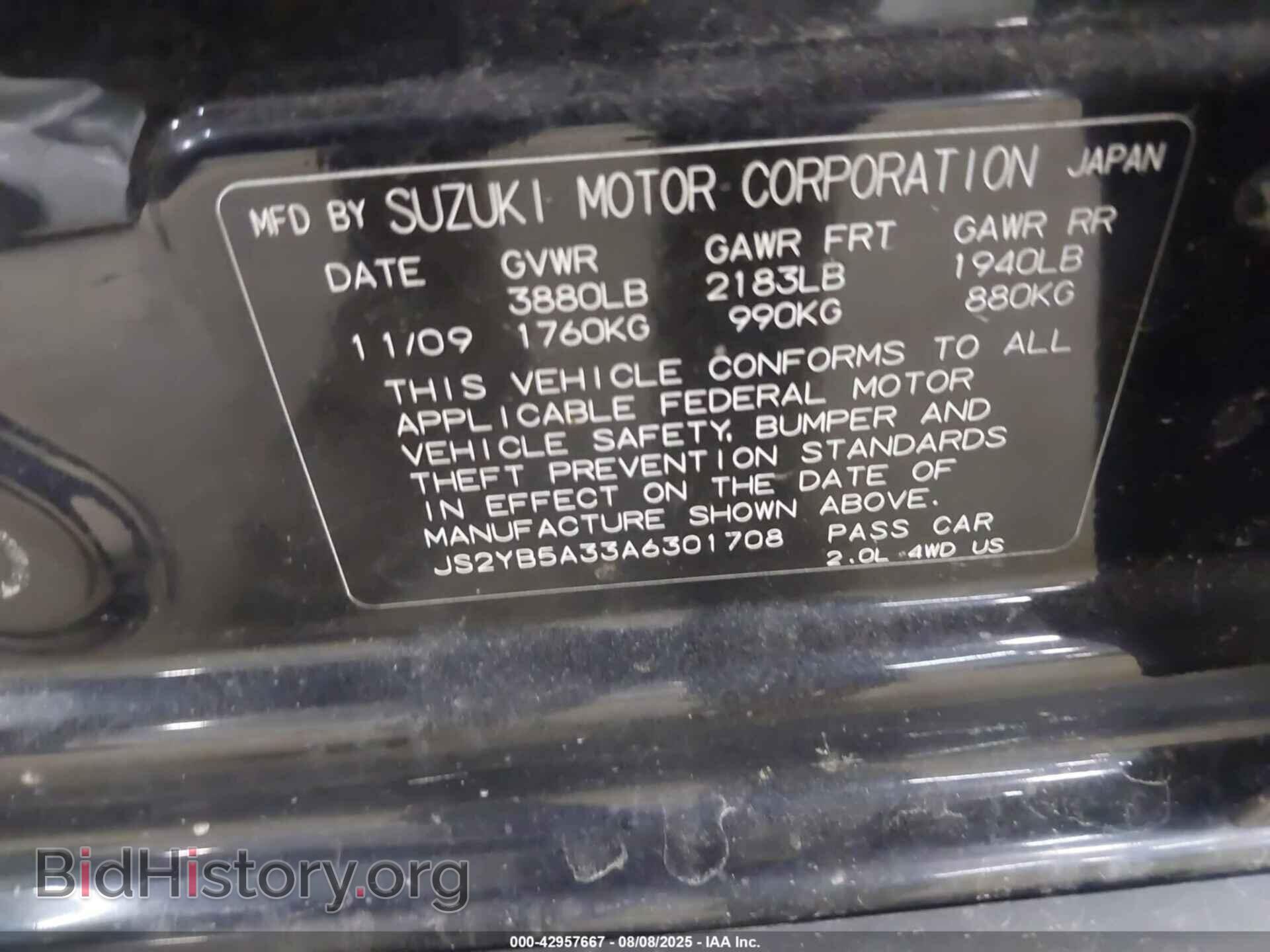 2010 SUZUKI SX4 - VIN: JS2YB5A33A6301708 - Фото 9