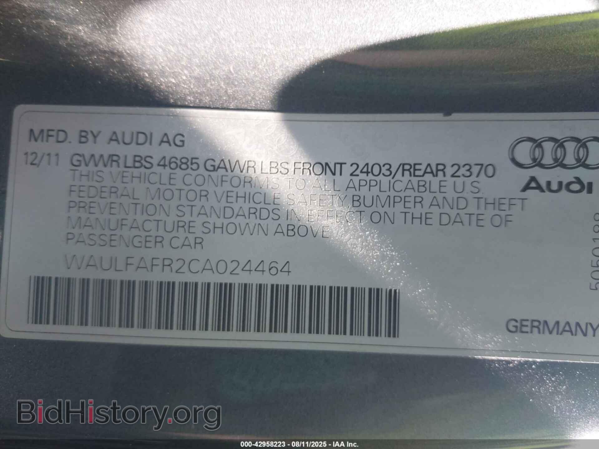 2012 AUDI A5 - VIN: WAULFAFR2CA024464 - Photo 9