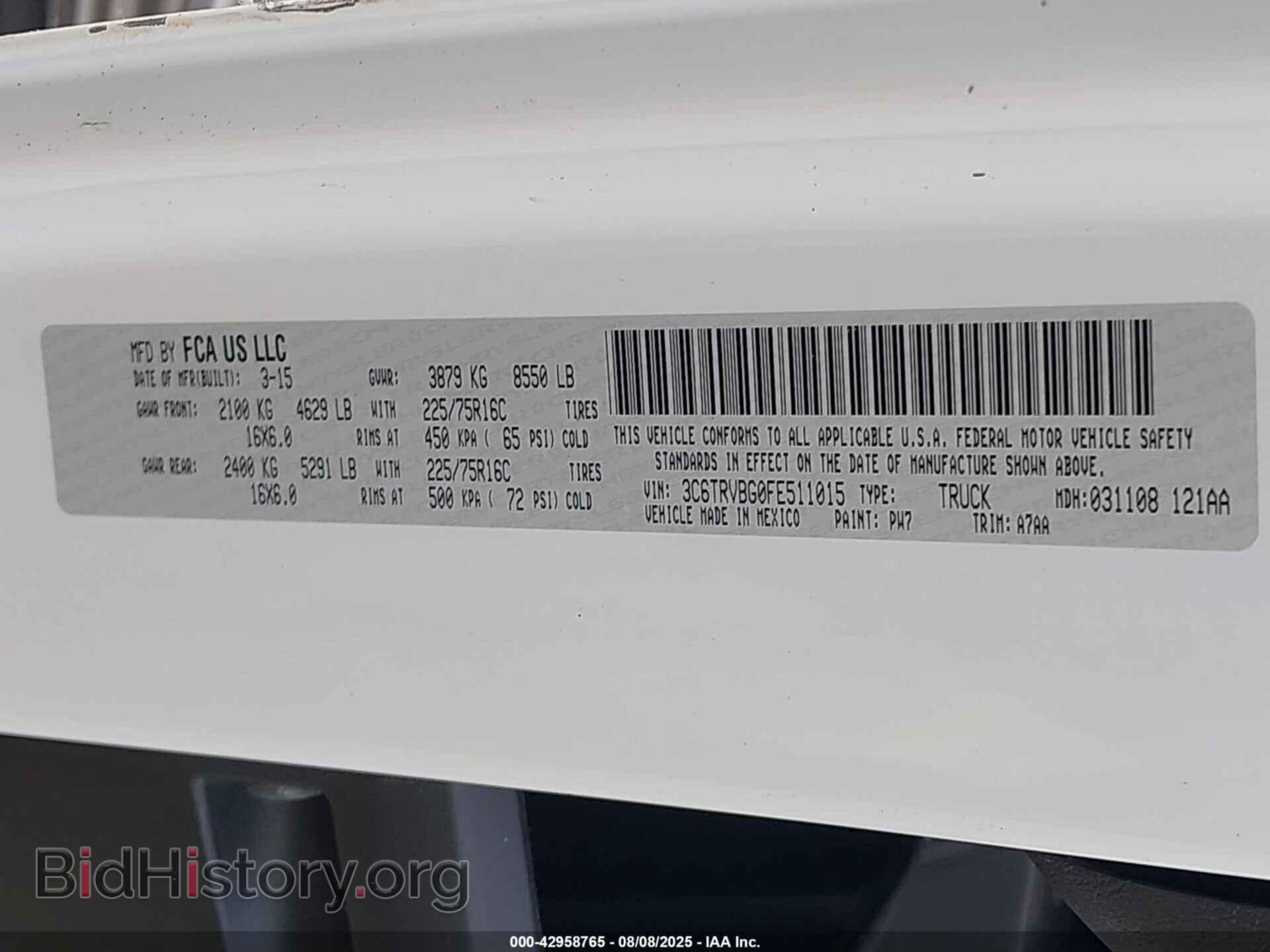 2015 RAM PROMASTER 1500 - VIN: 3C6TRVBG0FE511015 - Фото 9