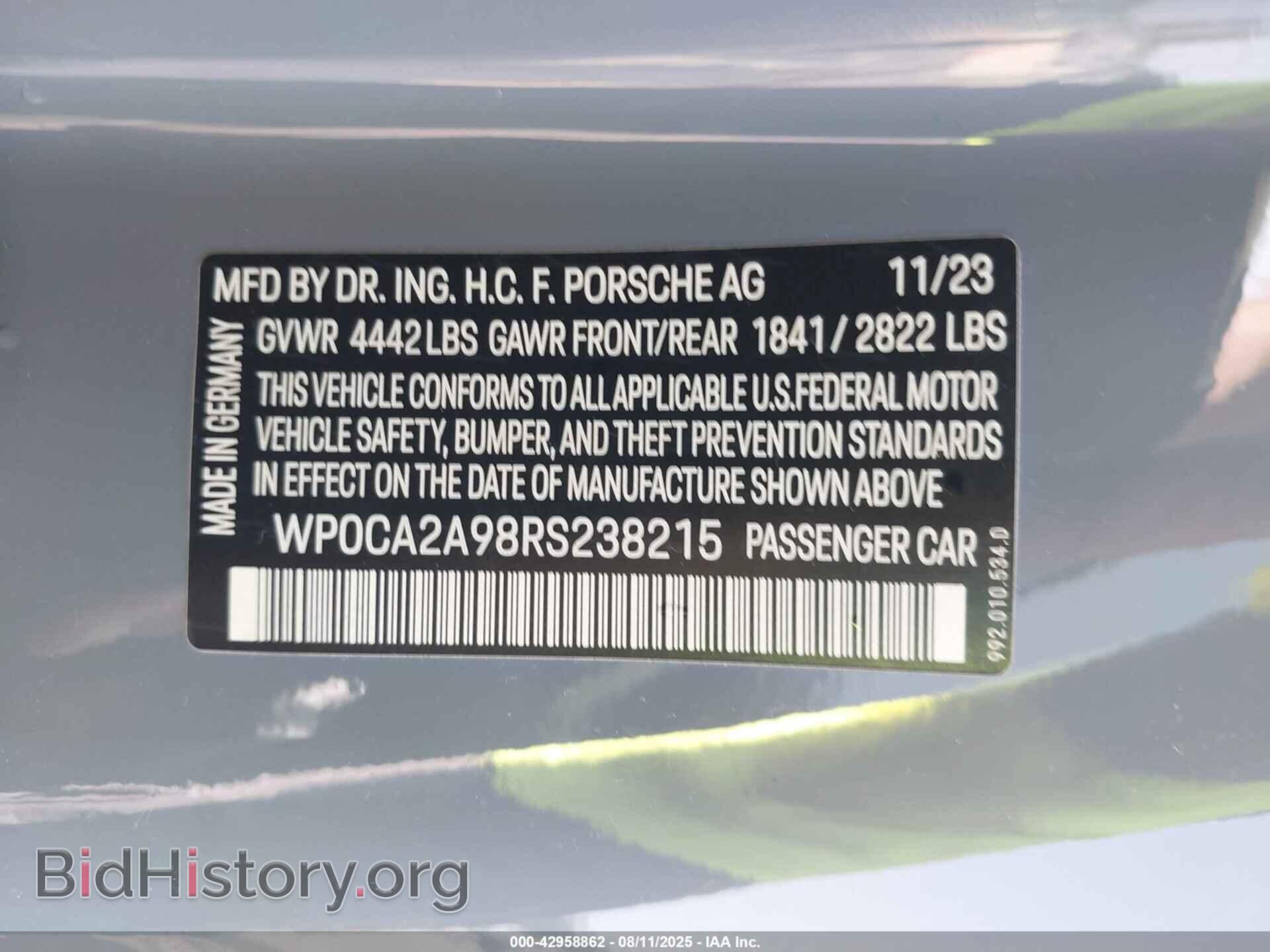 2024 PORSCHE 911 - VIN: WP0CA2A98RS238215 - Фото 9