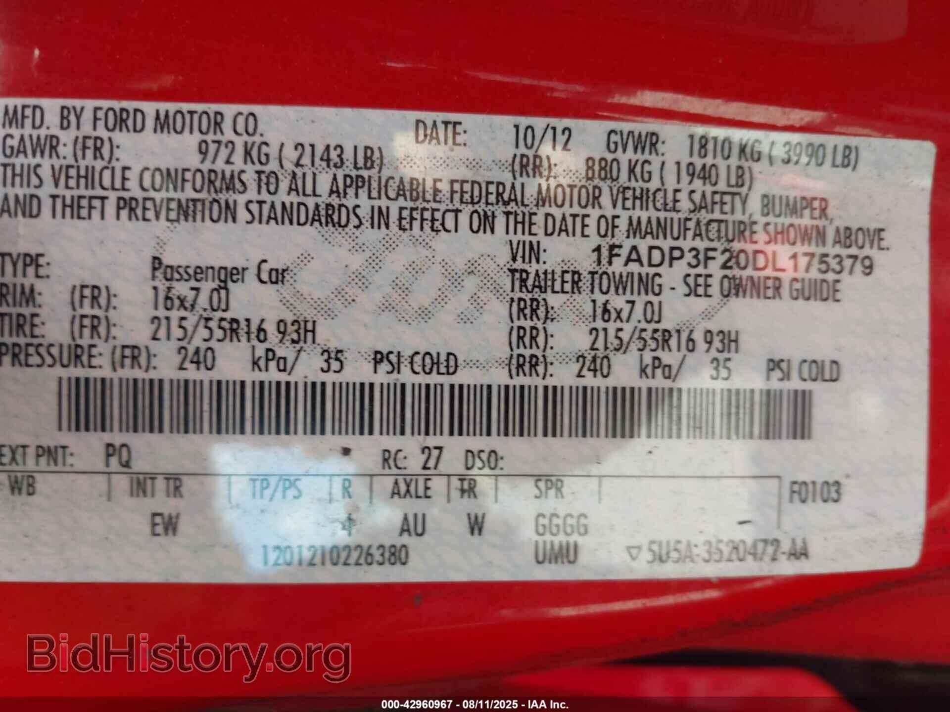 2013 FORD FOCUS - VIN: 1FADP3F20DL175379 - Фото 9