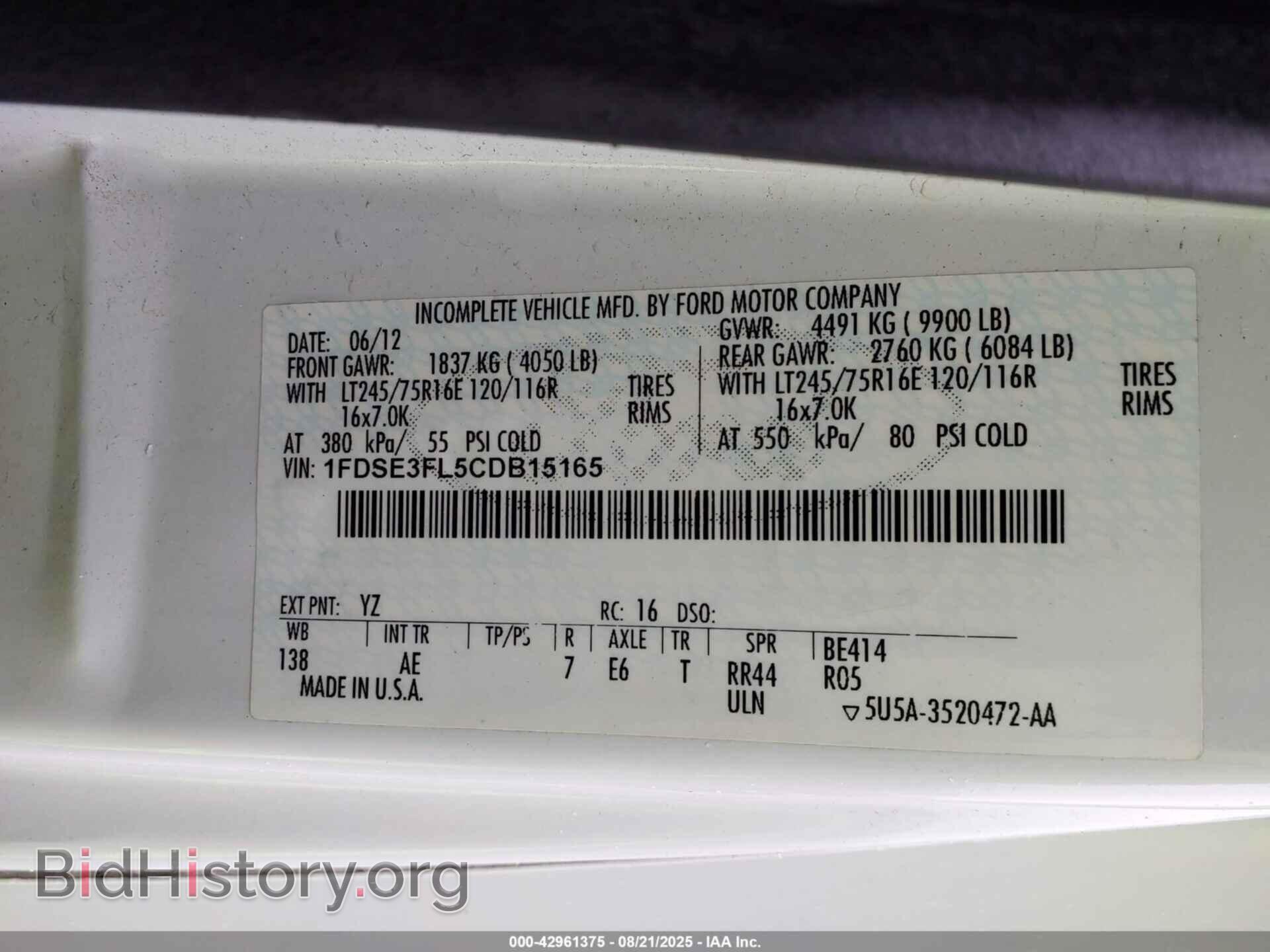 2012 FORD E-350 CUTAWAY - VIN: 1FDSE3FL5CDB15165 - Фото 8