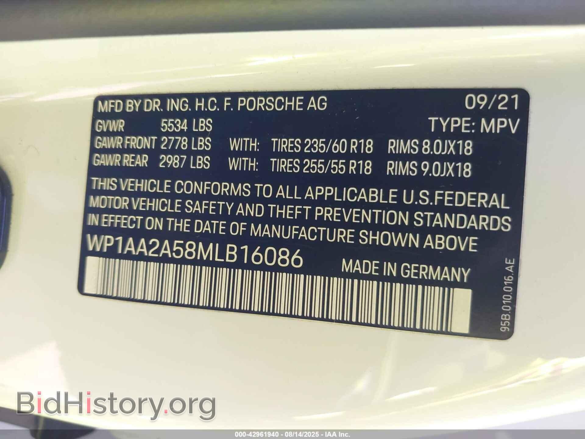 2021 PORSCHE MACAN - VIN: WP1AA2A58MLB16086 - Photo 9