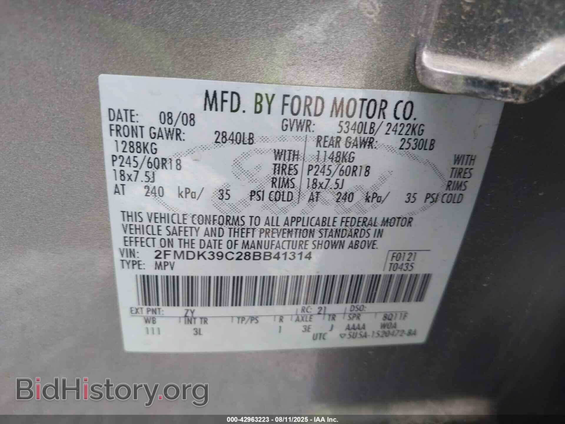 2008 FORD EDGE - VIN: 2FMDK39C28BB41314 - Фото 9